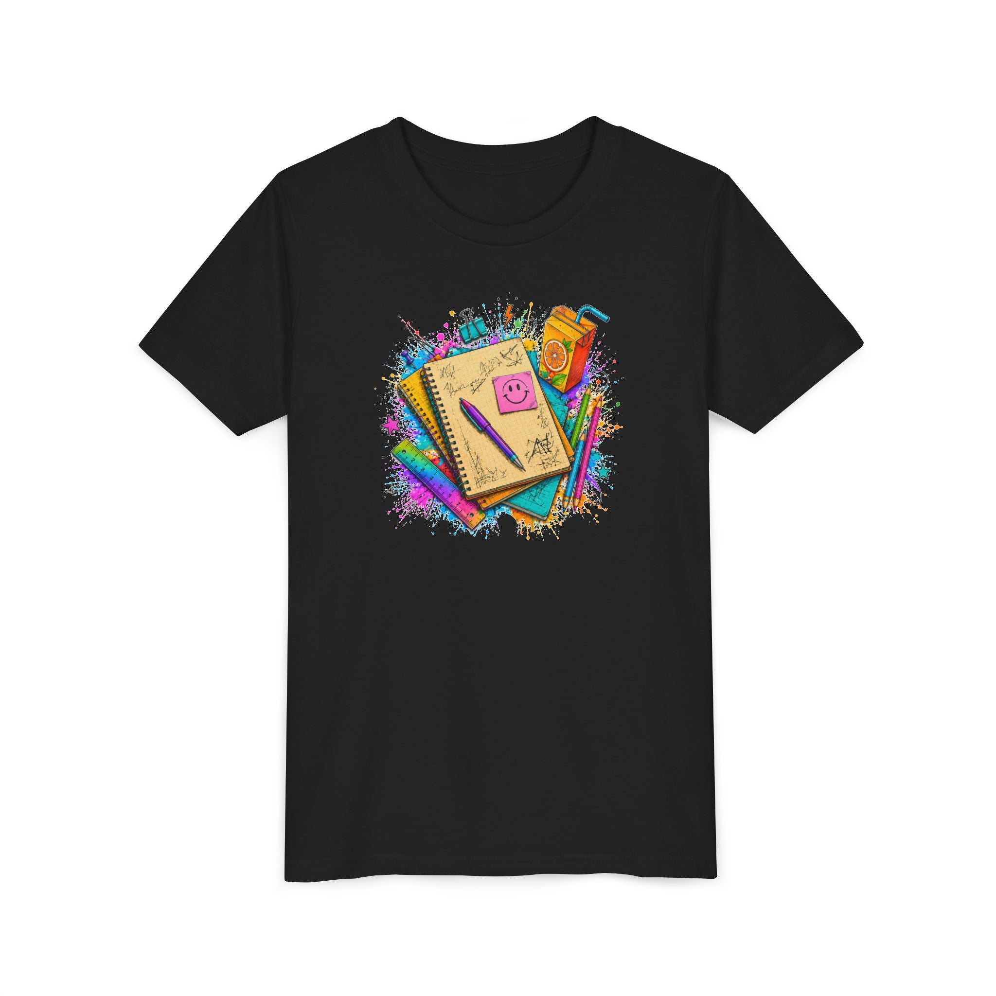 Kids Back to School T‑Shirt — Colorful Notebooks & Pencil Design