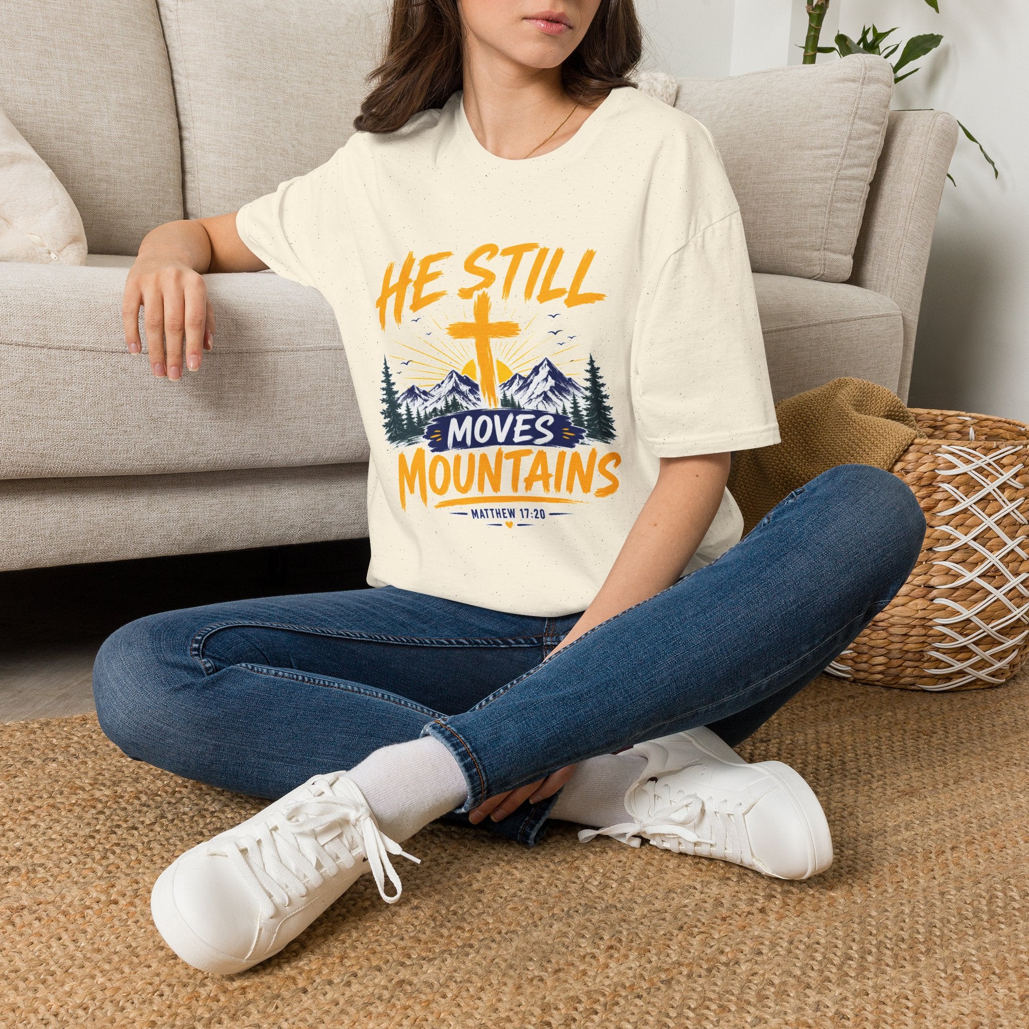 He Still Moves Mountains Shirt, Christian T-Shirt, Faith Cross Tee, Bible Verse Shirt, Religious Gift