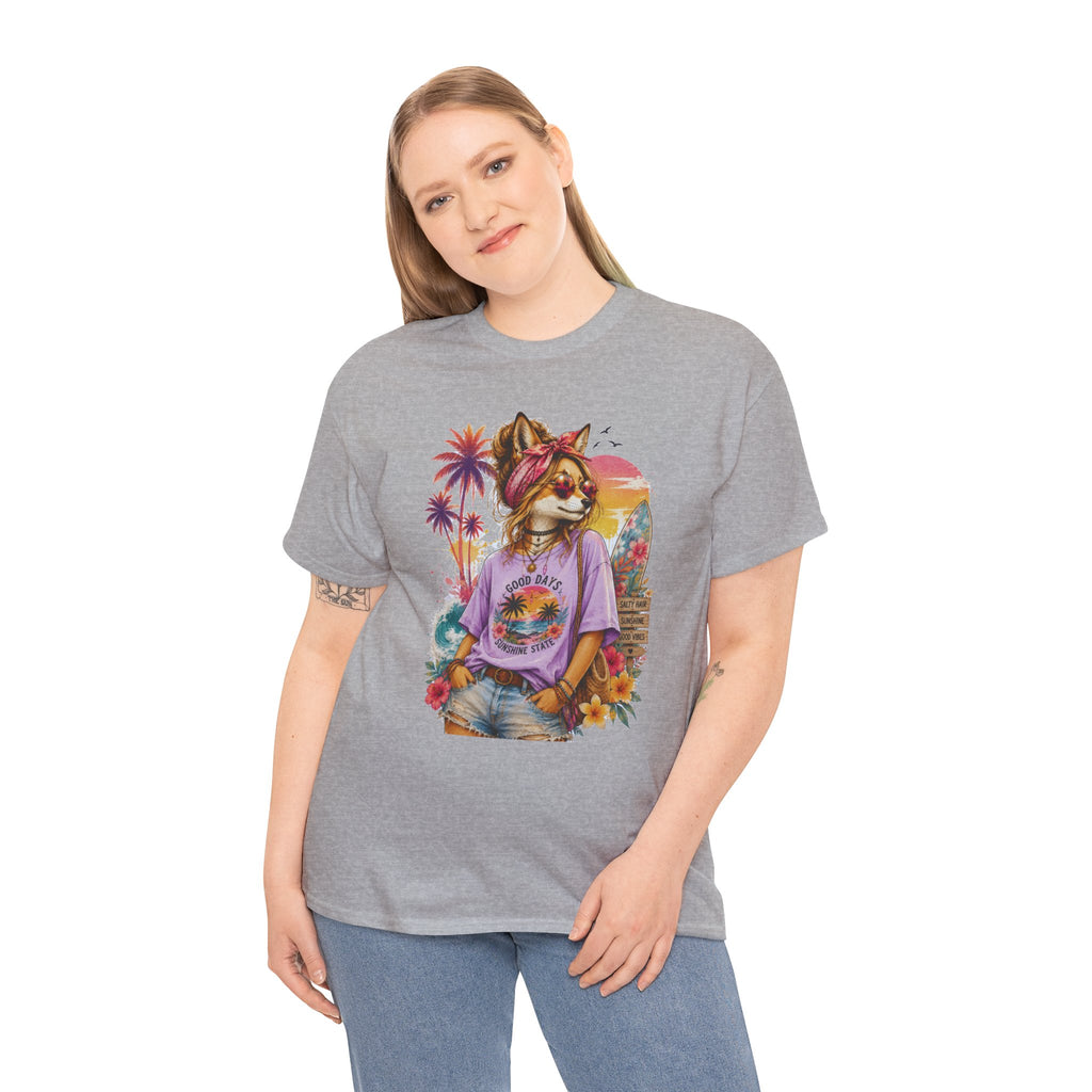 Fox Beach Vibes Shirt, Retro Beach T-Shirt, Summer Sunset Graphic Tee, Coastal Vacation Gift
