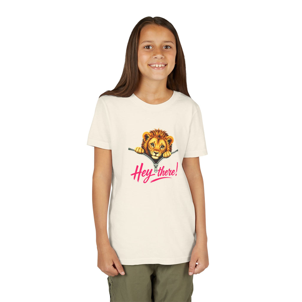 Cute Lion Youth T-Shirt, Hey There Graphic Tee for Kids, Funny Animal Shirt, Trendy Kids Tee, Lion Lover Gift, Unisex Youth Shirt