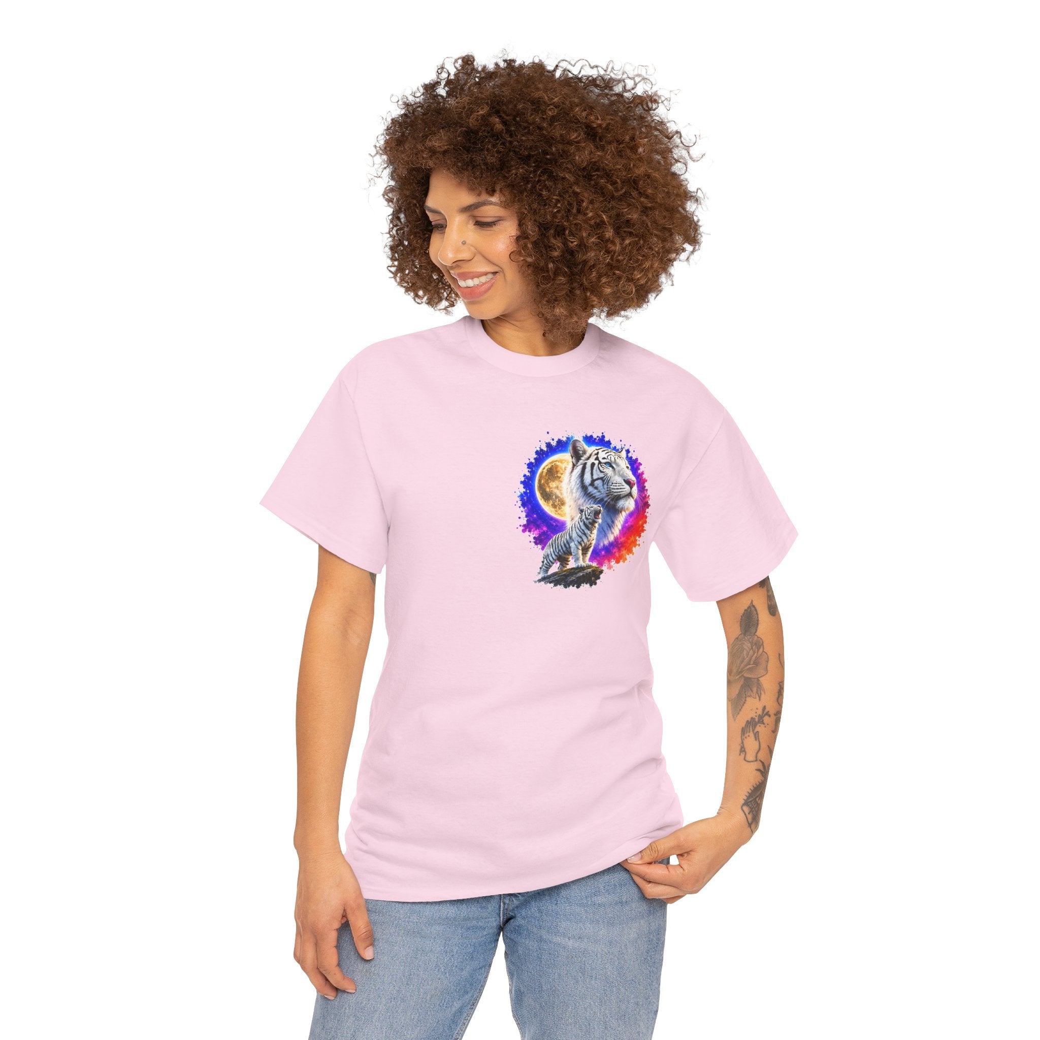 White Tiger Moon T-Shirt | Colorful Wildlife Graphic Tee | Big Cat Lover Gift | Unisex Nature Shirt