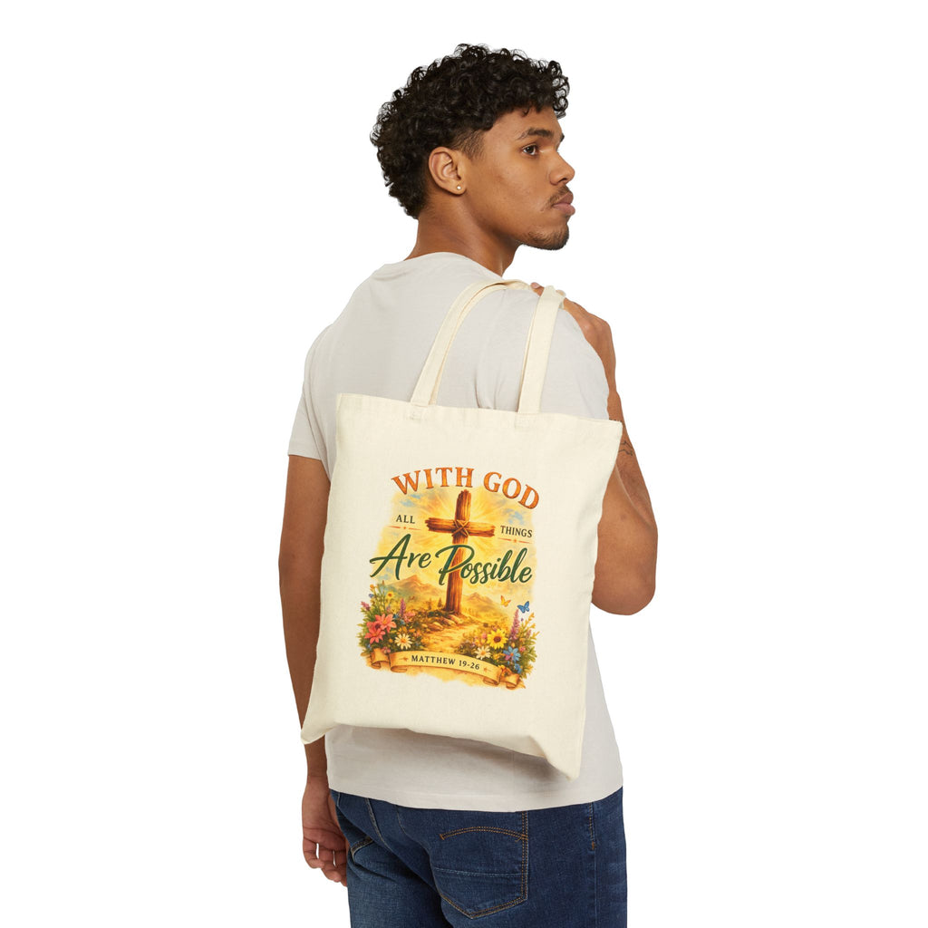 Christian Tote Bag – With God All Things Are Possible | Matthew 19:26 Faith Tote Bag | Religious Gift for Women
