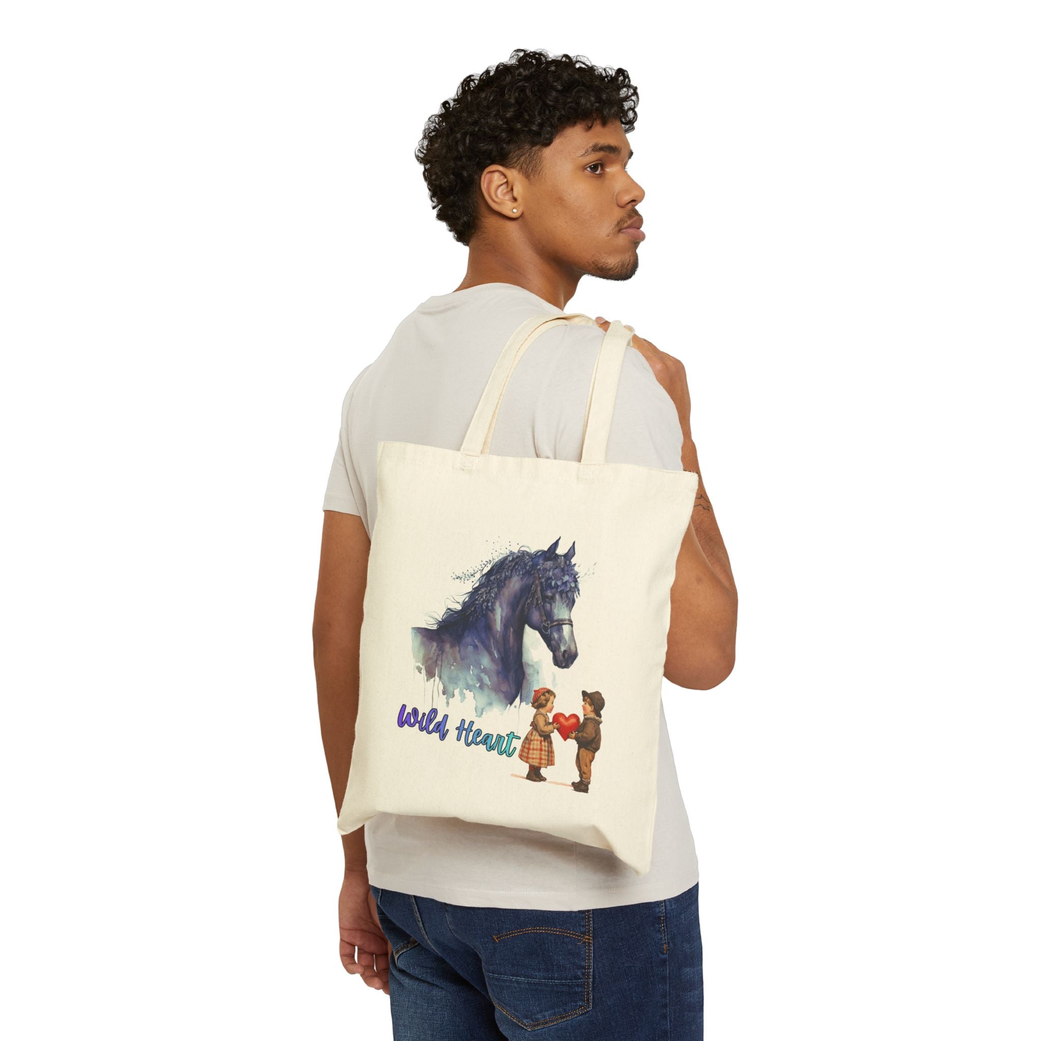 Wild Heart Horse Tote Bag, Horse Lover Gift, Romantic Canvas Tote, Valentine Gift, Cute Horse Bag