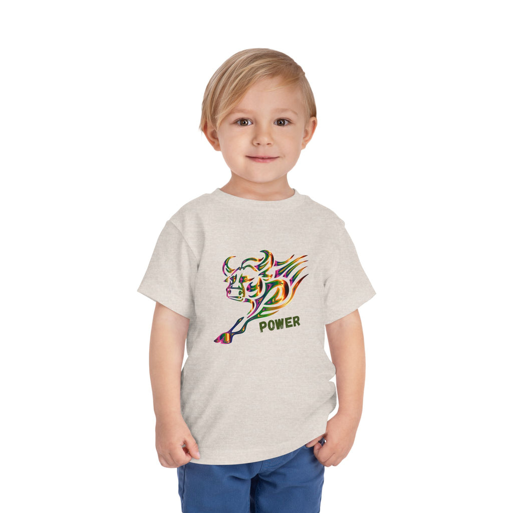 Toddler Tee — Colorful Charging Bull "Power" Graphic