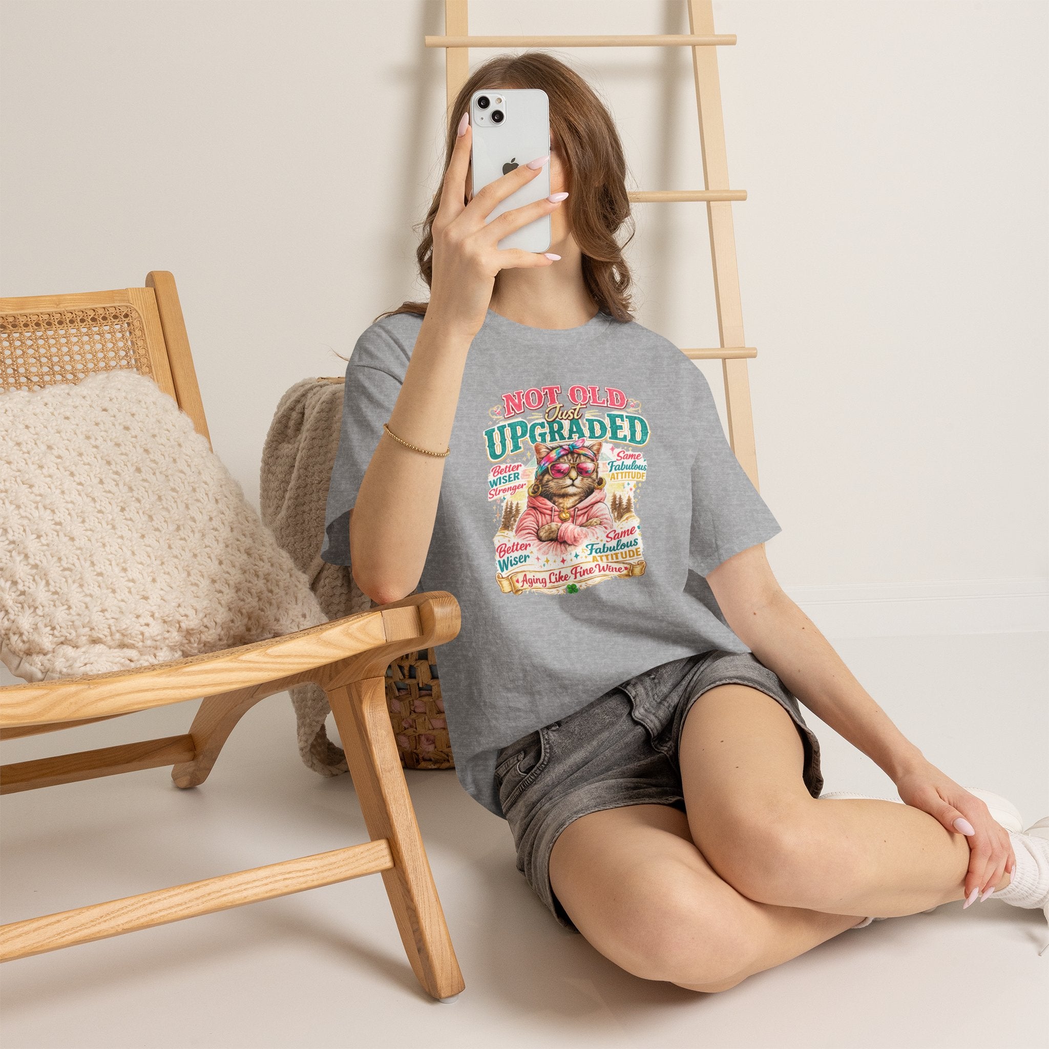 Not Old Just Upgraded Cat T-Shirt | Funny Cat Lover Tee | Vintage Birthday Shirt | Cute Kitty Graphic Tee | Gift for Cat Mom | Cat Lover Gift
