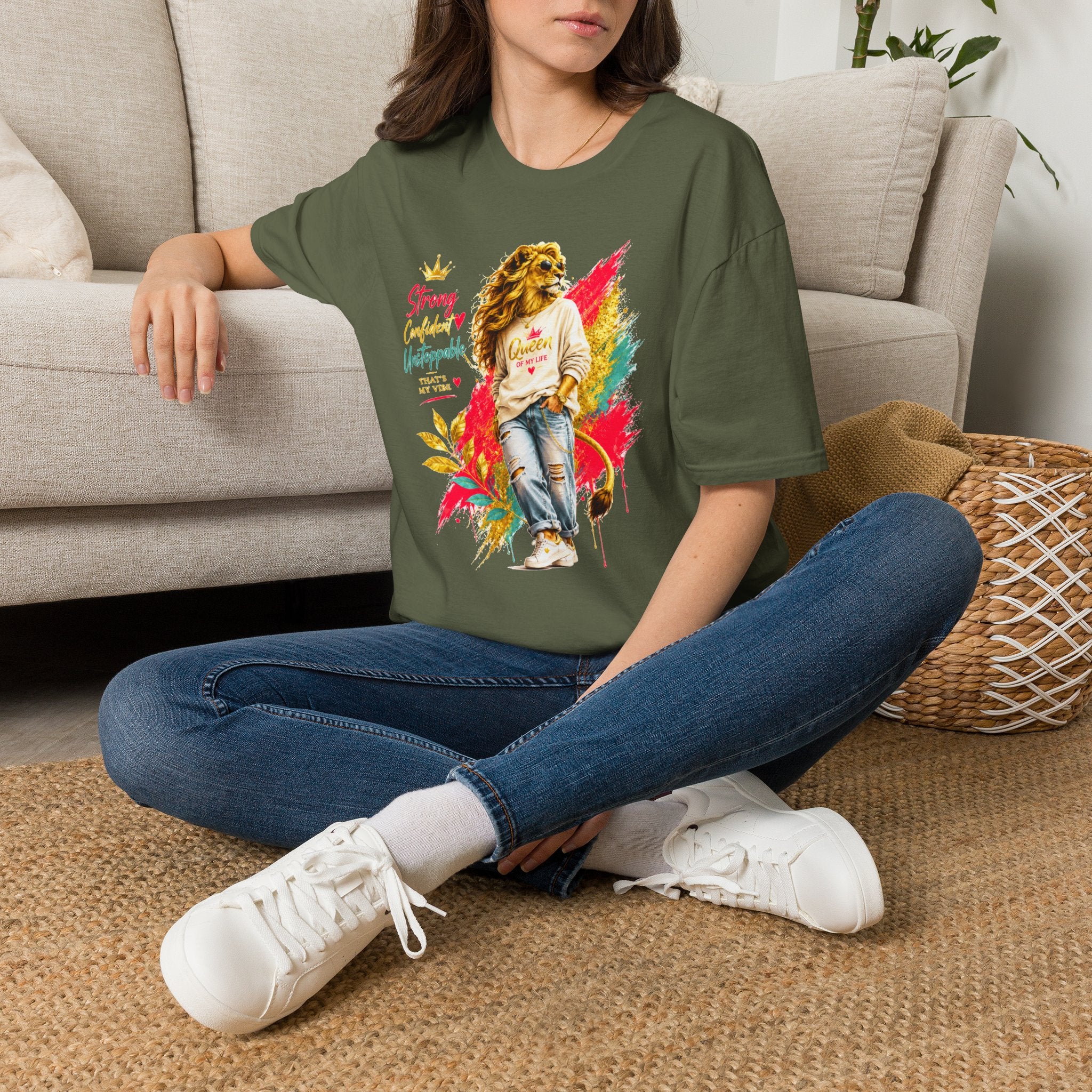T-Shirt — "Strong, Confident, Unstoppable" Lioness Graphic Tee