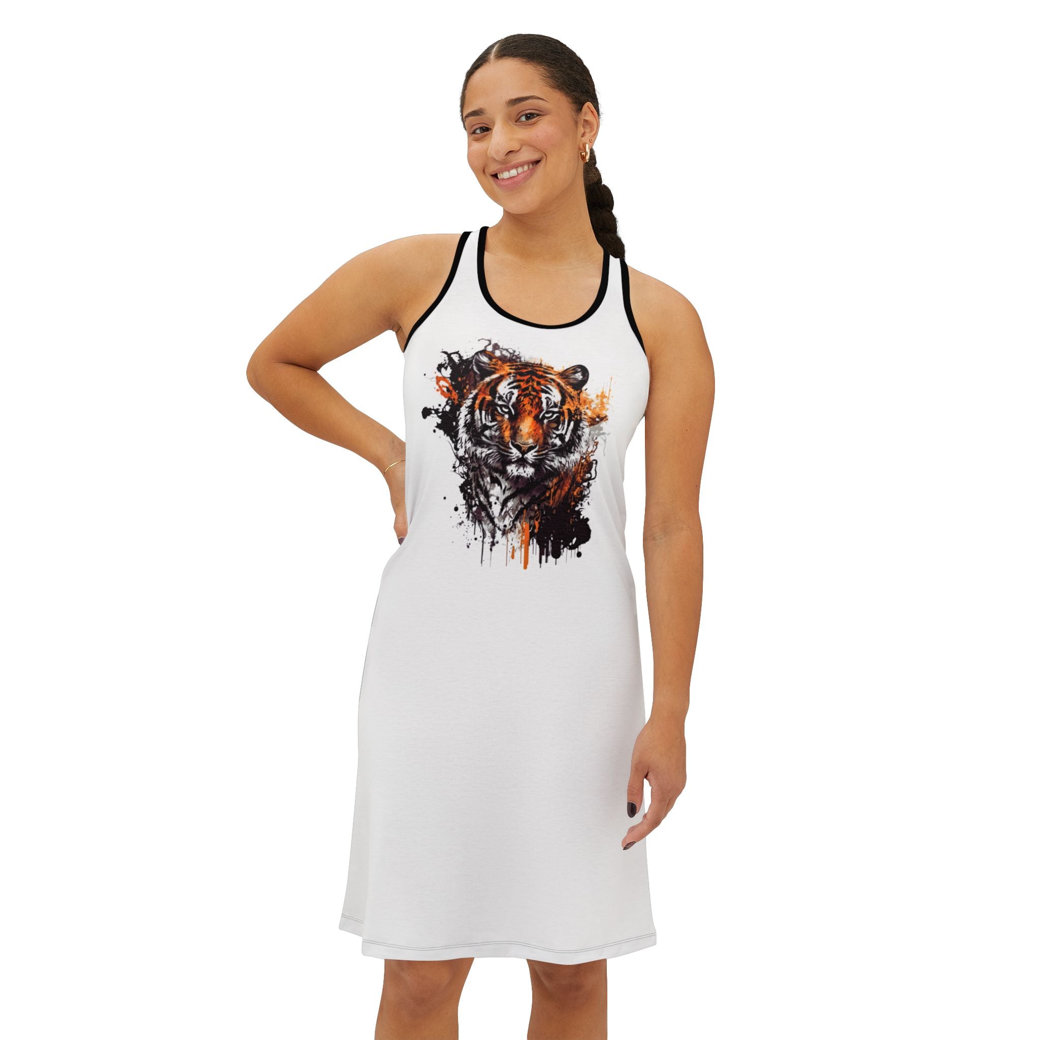 Tiger Watercolor Racerback Summer Dress — Artistic Floral Tiger Print