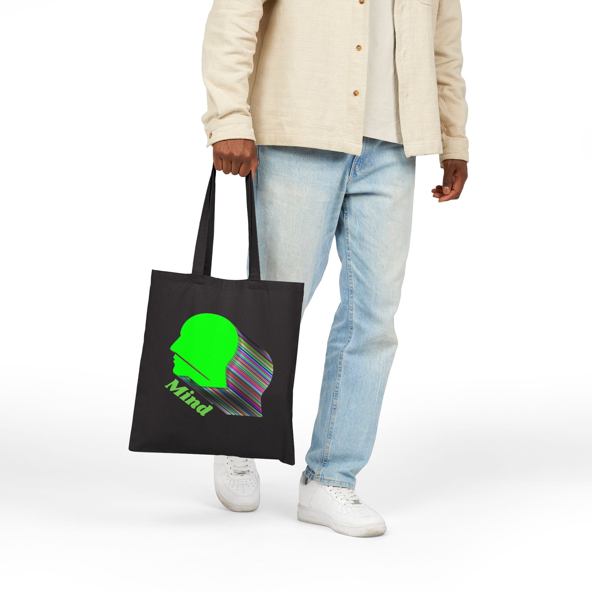 Mind Silhouette Canvas Tote — Green Head Graphic Eco Shopper