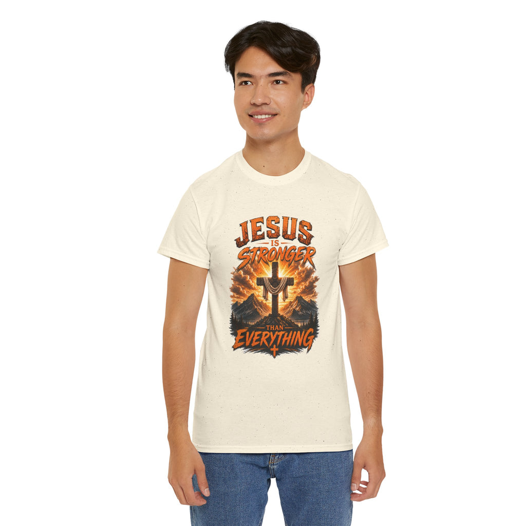 Jesus Is Stronger Than Everything Christian T-Shirt | Faith Cross Graphic Tee | Religious Unisex Shirt | Christian Gift