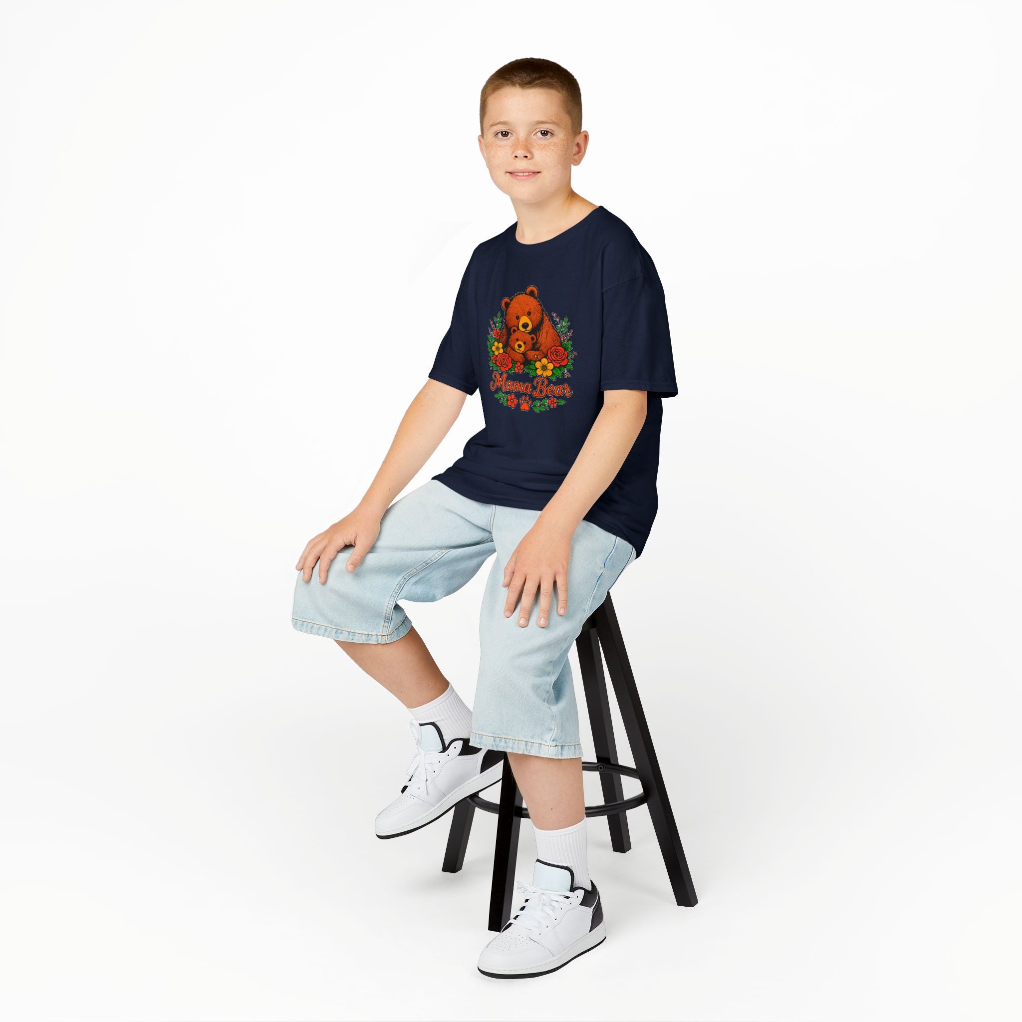 Kids T-Shirt — 'Mama Bear' Cute Floral Bear Graphic