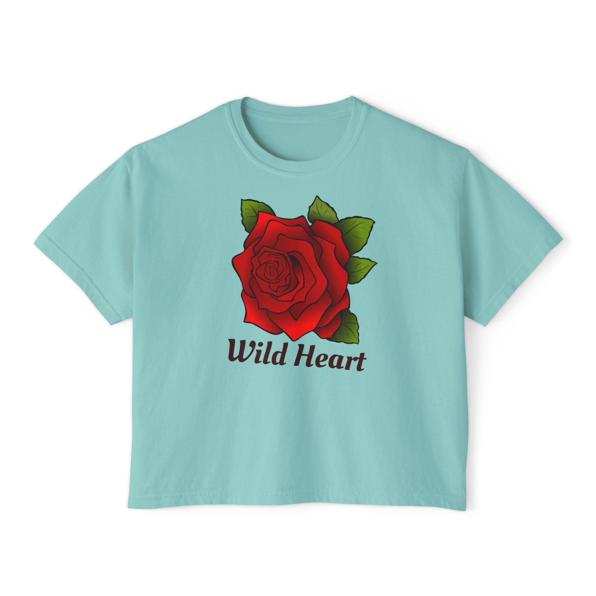 Wild Heart Rose T-Shirt for Women Vintage Floral Boxy Tee