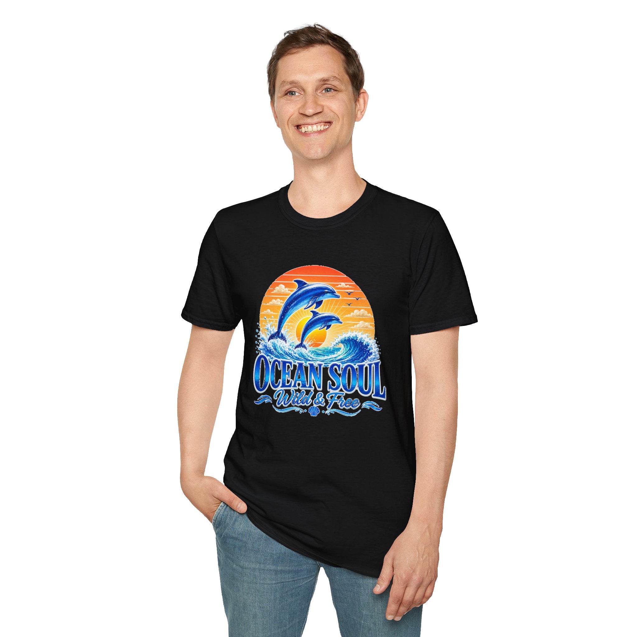 Ocean Soul Dolphin T-Shirt | Wild & Free Beach Tee | Coastal Summer Shirt | Ocean Lover Gift | Dolphin Graphic Unisex Tee
