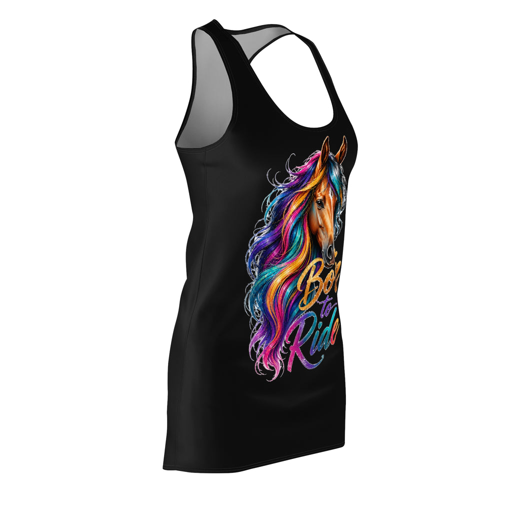 Colorful Horse Racerback Dress, Born to Ride Dress, Horse Lover Gift, Equestrian Summer Dress, Horse Graphic Dress, Casual Tank Dress