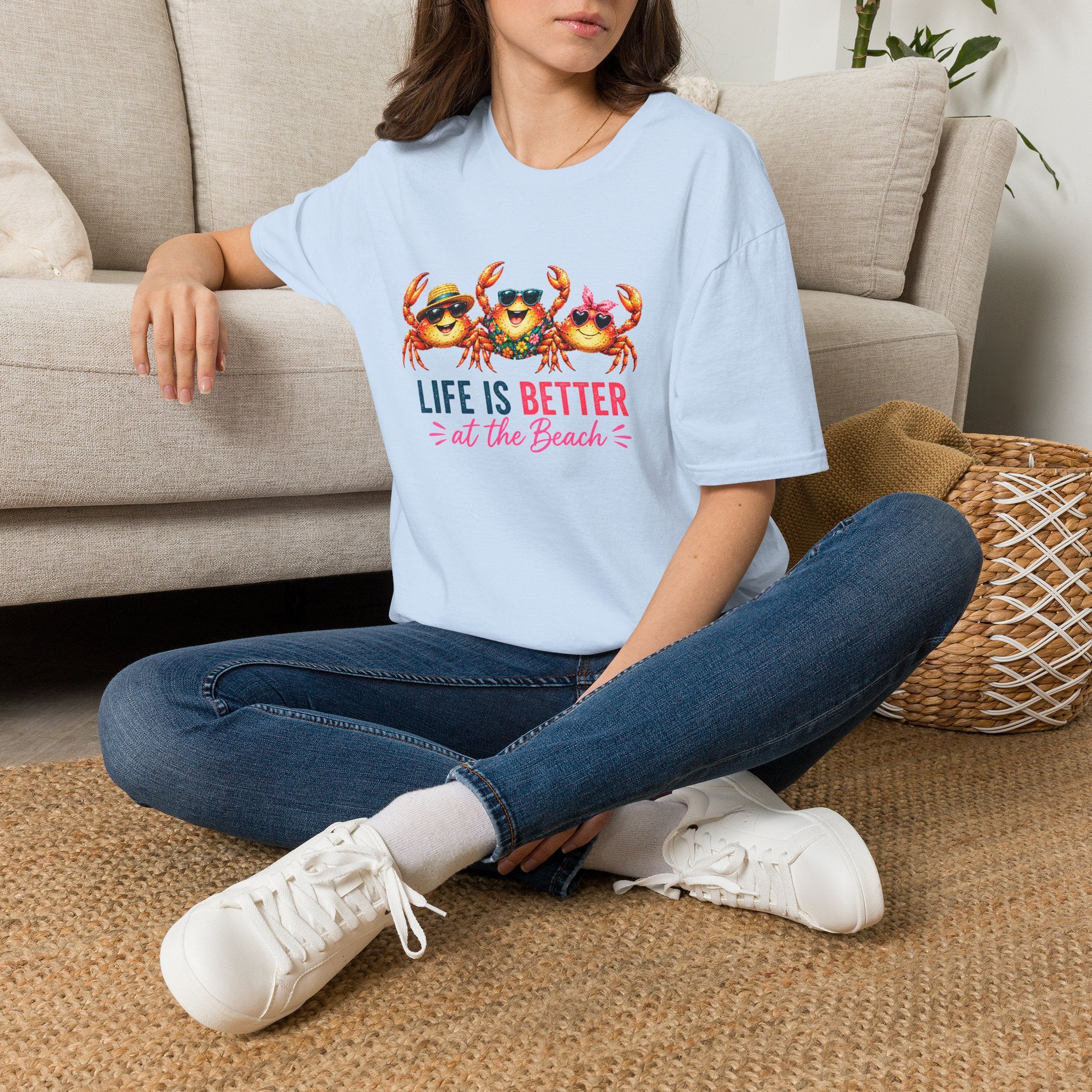 Funny Beach Crab T-Shirt | Life Is Better at the Beach Tee | Cute Summer Vacation Shirt | Coastal Graphic Tee | Ocean Lover Gift