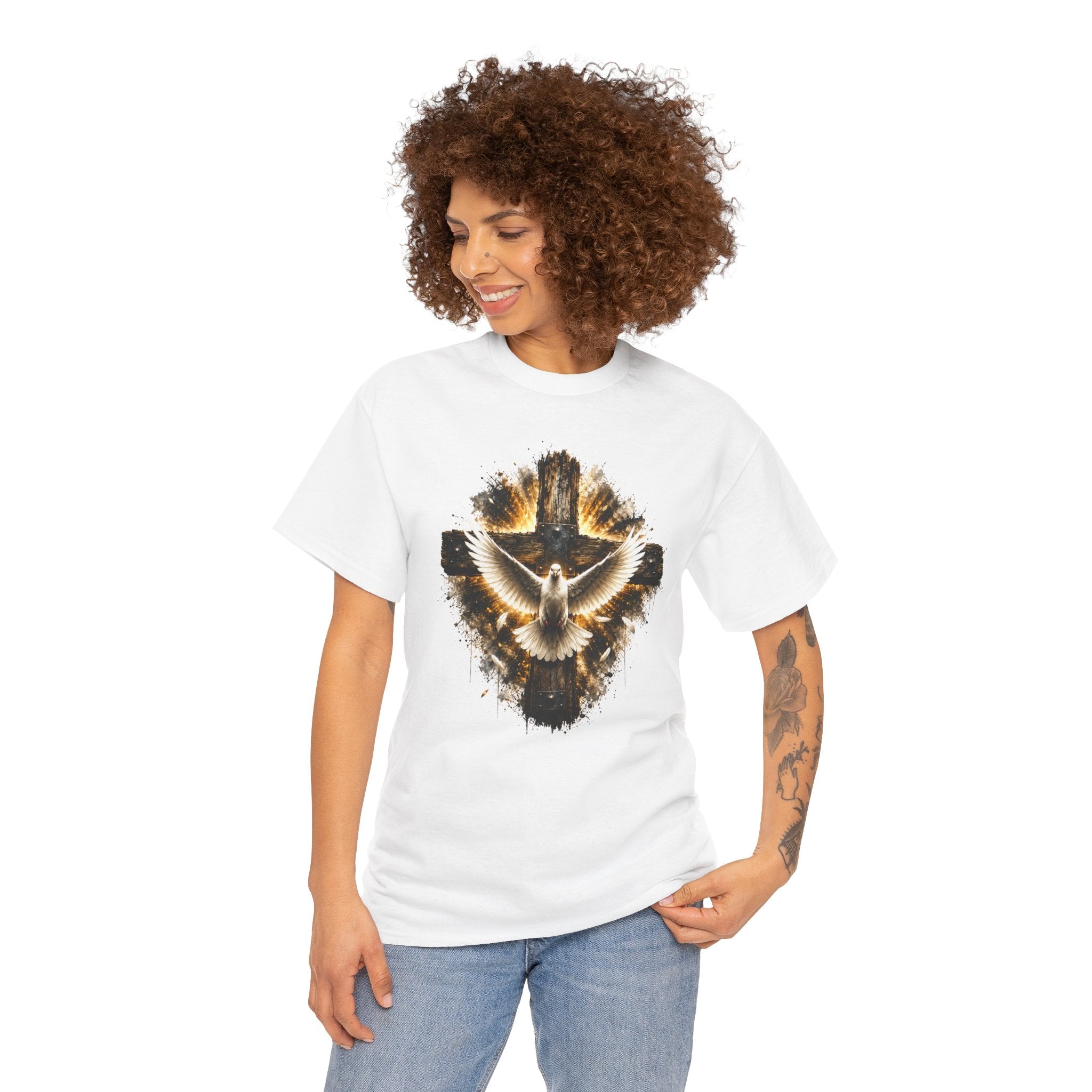 Christian Dove Cross T-Shirt | Holy Spirit Shirt | Faith Graphic Tee | Religious Gift | Bible Believer Shirt | Unisex Christian Tee