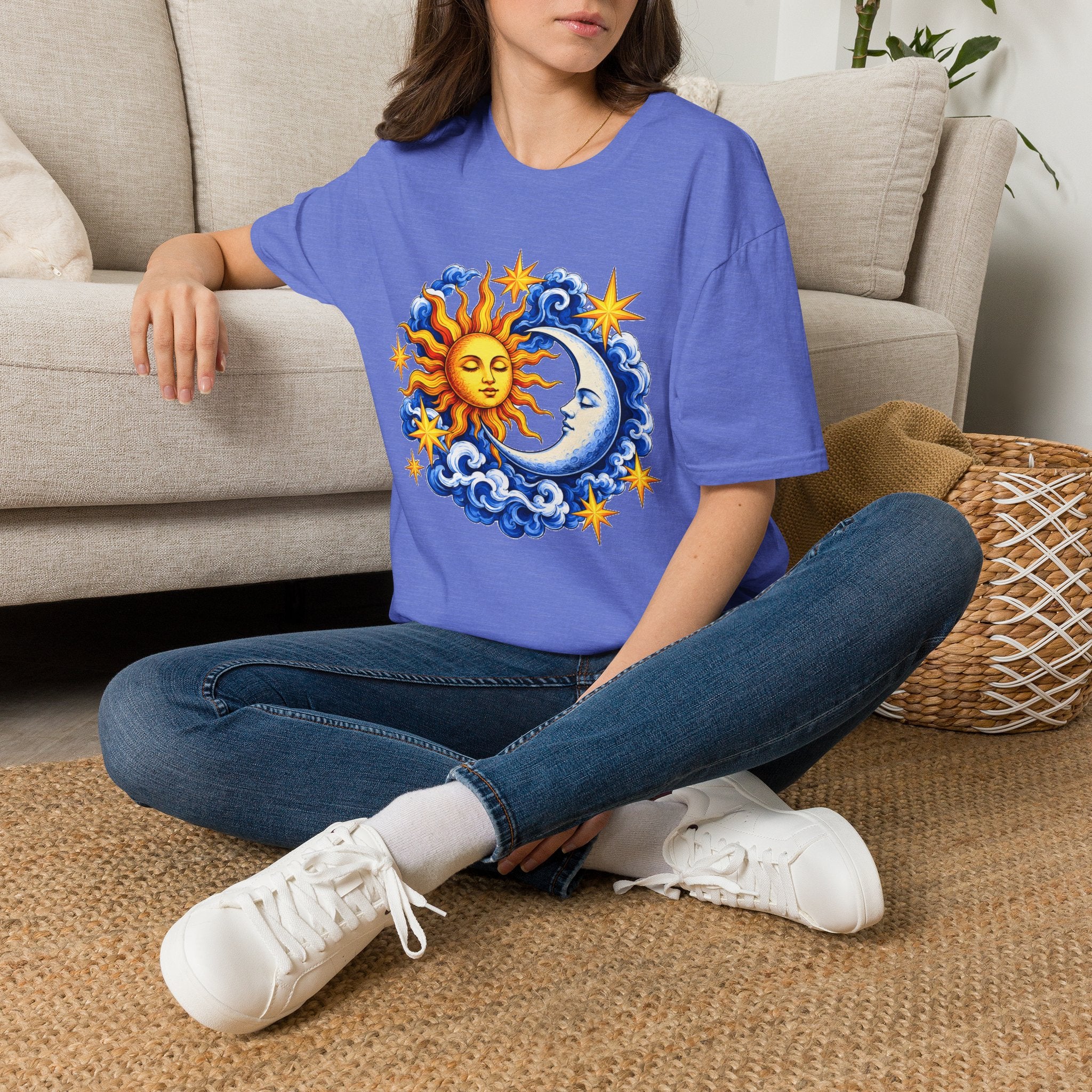 Sun and Moon Graphic T-Shirt — Celestial Boho Solar Lunar Tee