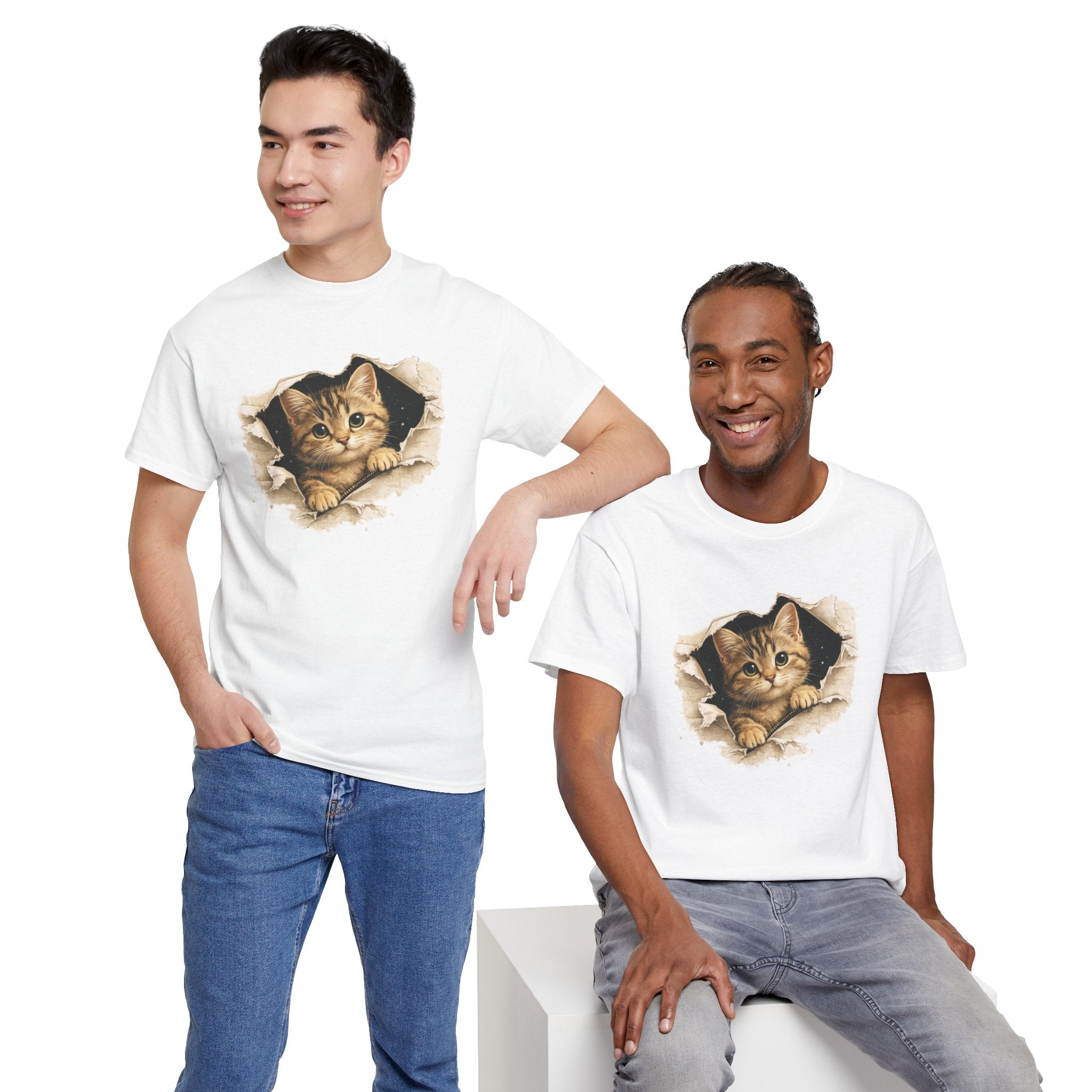 Cat Peeking Through Hole T-Shirt — Cute Kitten Graphic Tee