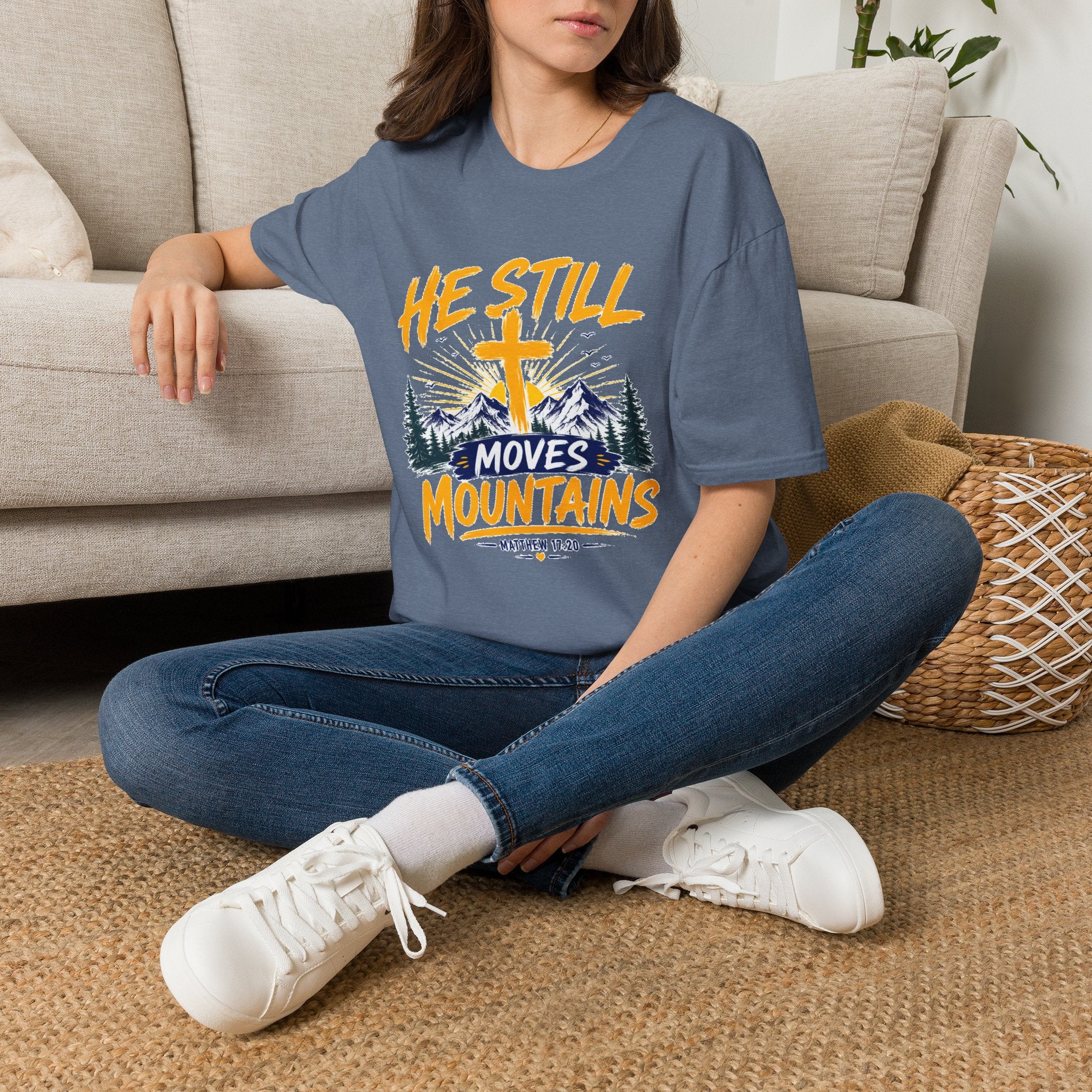 He Still Moves Mountains Shirt, Christian T-Shirt, Faith Cross Tee, Bible Verse Shirt, Religious Gift