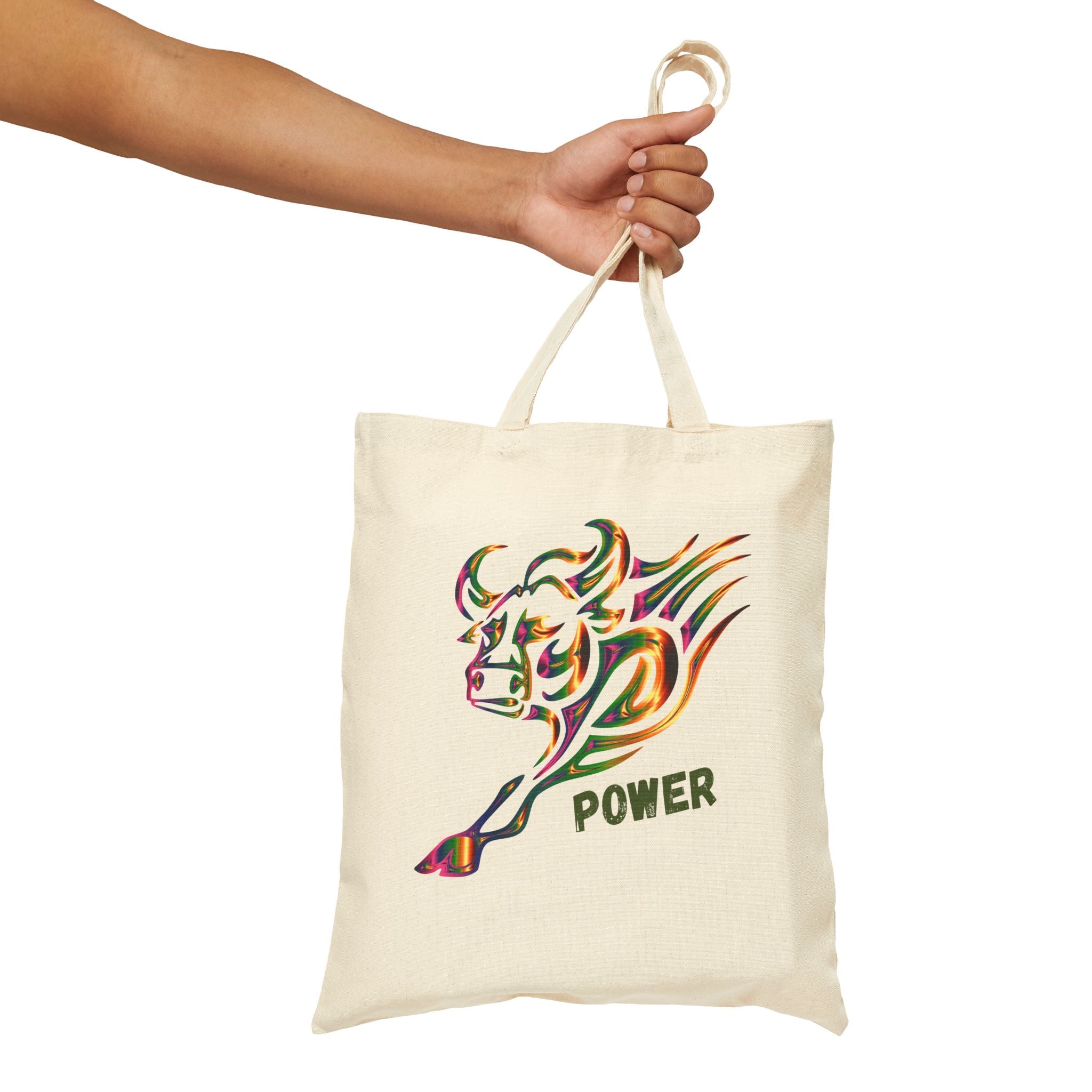 Bull Power Tote Bag - Colorful Charging Bull Canvas Tote