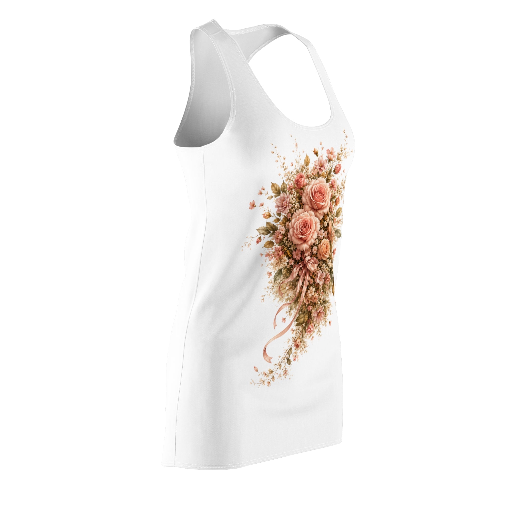 Floral Bouquet Racerback Dress – Vintage Pink Roses AOP