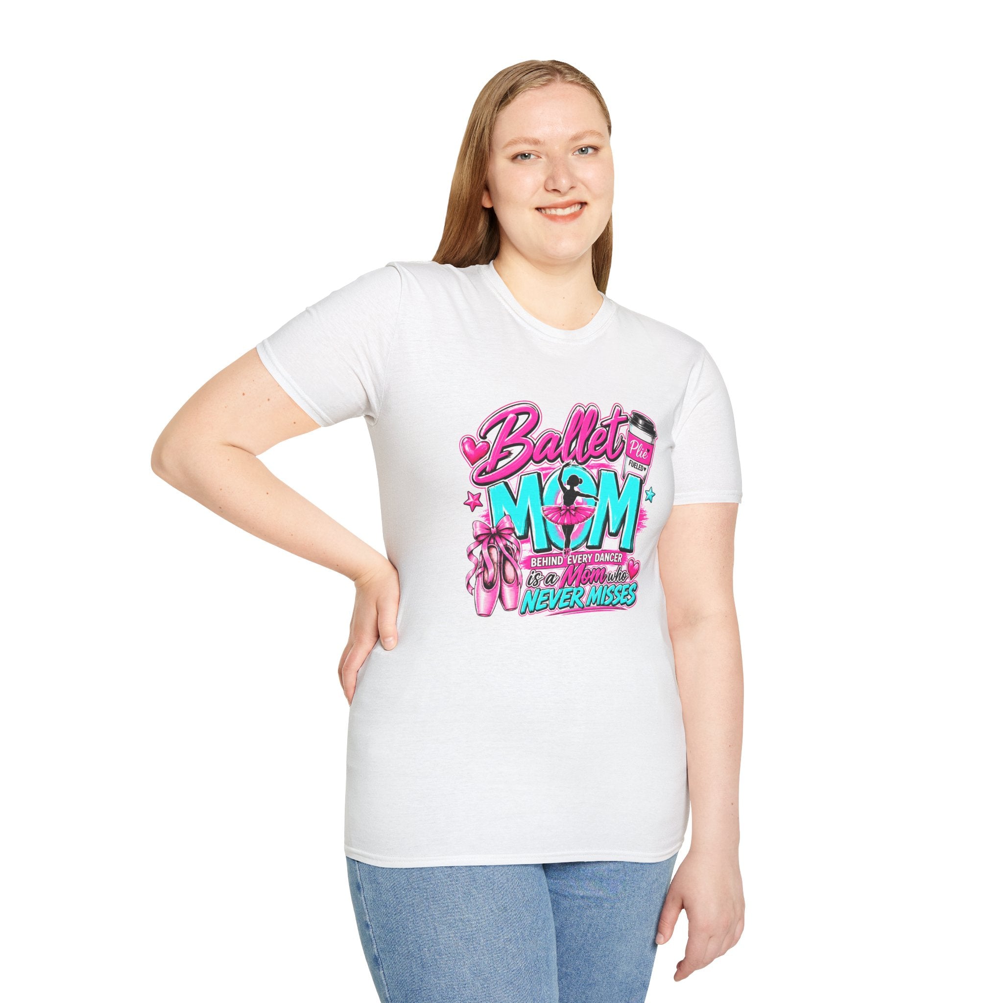 Ballet Mom T-Shirt — "Being Every Dancer's Mom" Pink Ballet Shoes & Coffee Design
