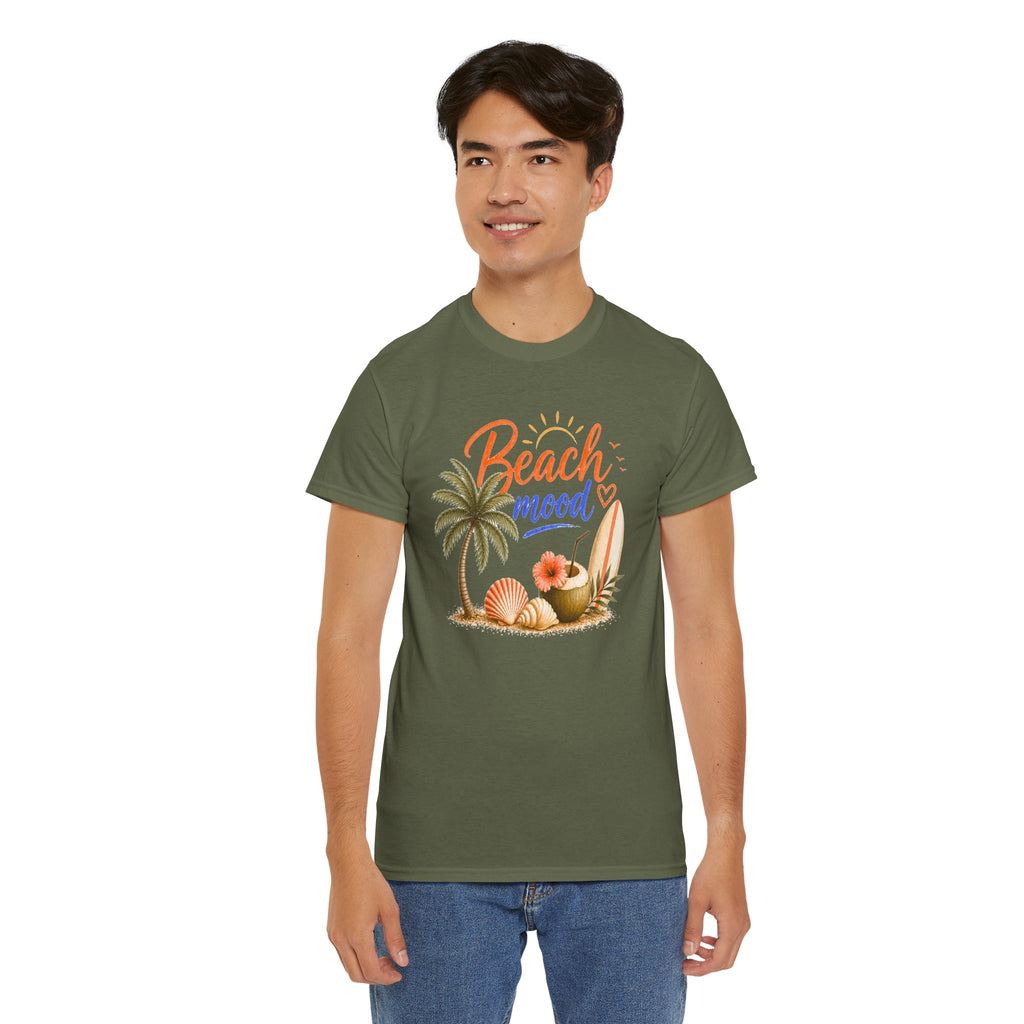 Beach Mood T-Shirt - Tropical Palm, Seashell Graphic Tee