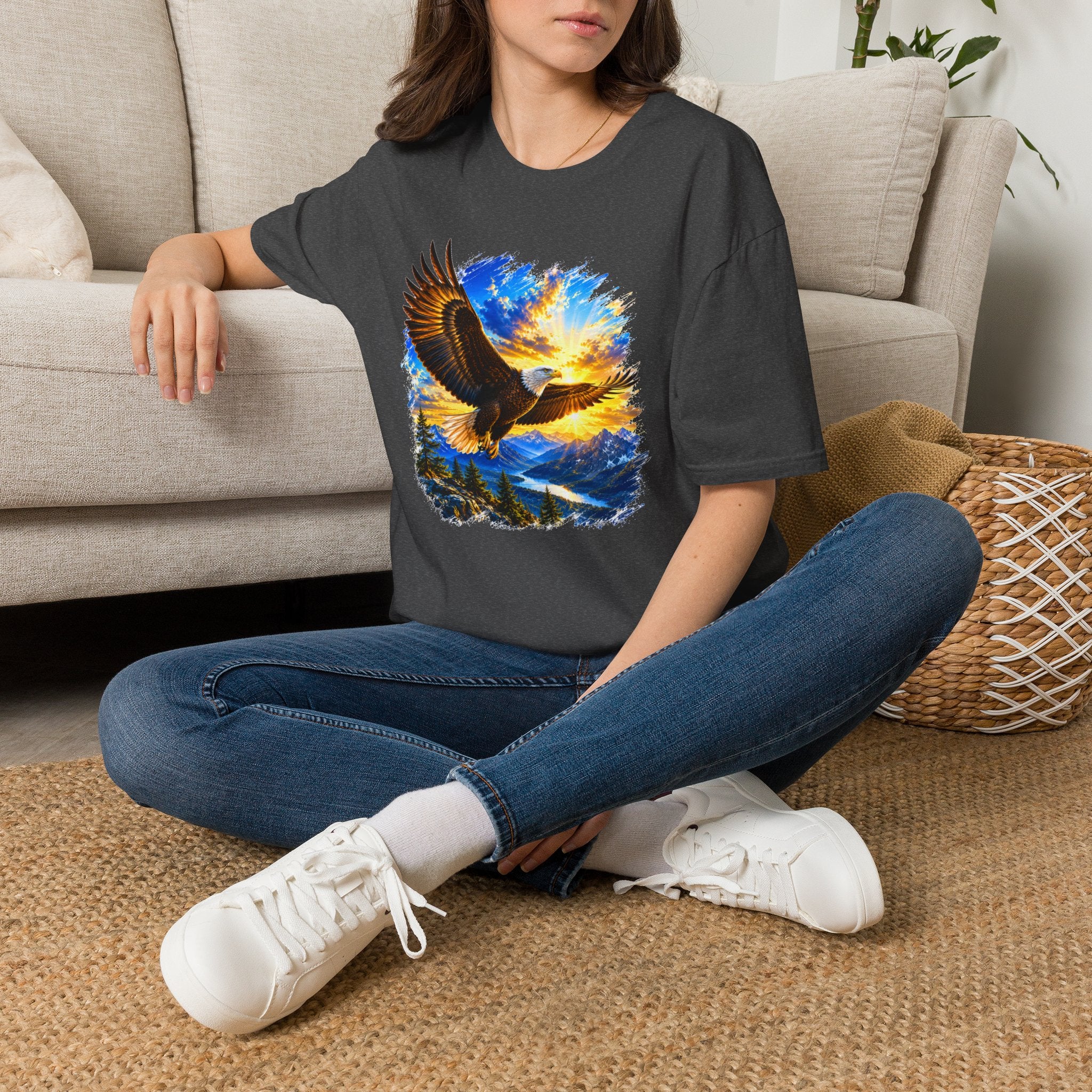 Majestic Eagle Sunset T-Shirt | Freedom Eagle Graphic Tee | Nature Wildlife Shirt | Mountain Sunset Unisex Tee | Outdoor Adventure Gift