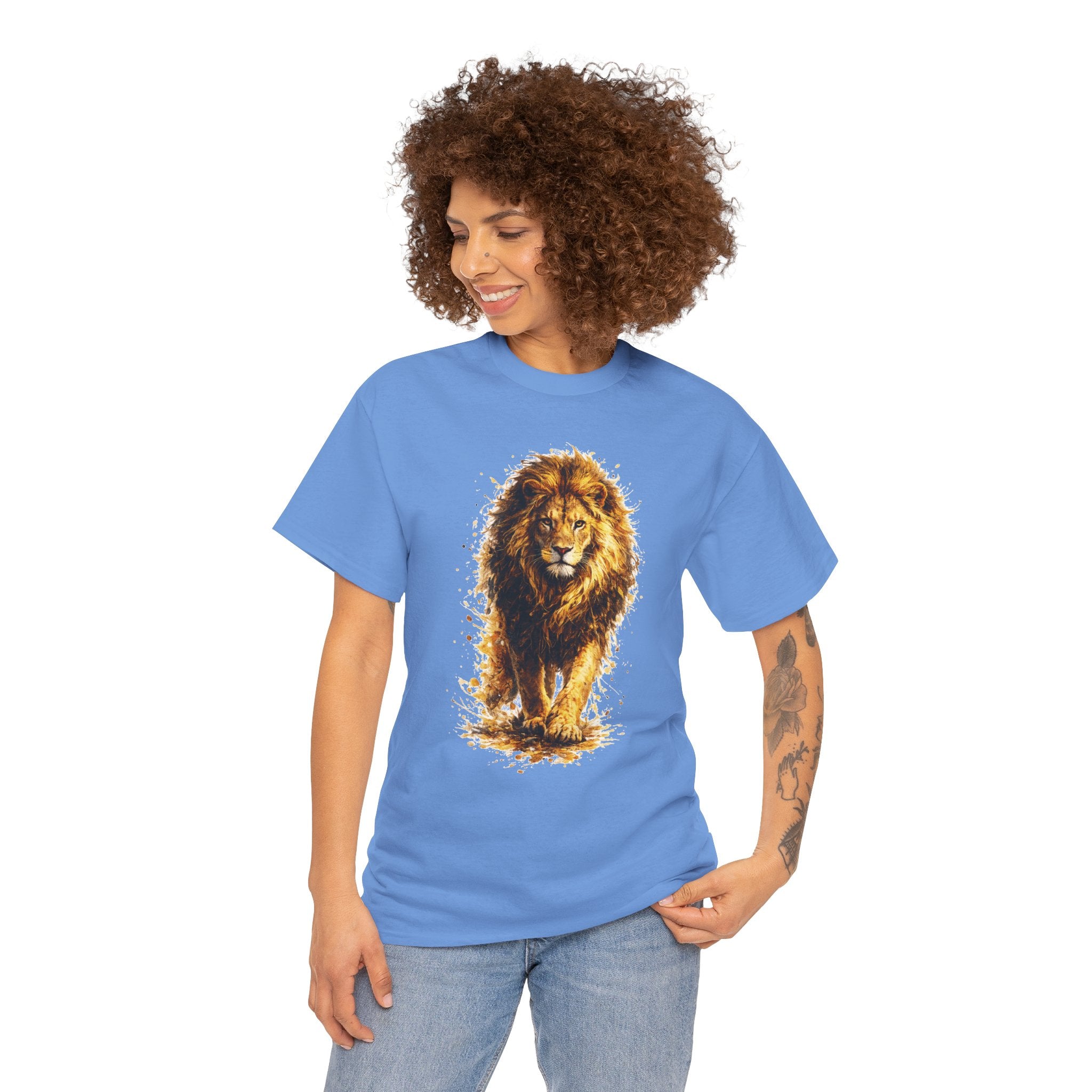 Lion Graphic T-Shirt, Majestic Walking Lion Tee, Watercolor Wildlife Shirt, Unisex Animal Graphic Tee, Lion Lover Gift, Nature Art Shirt