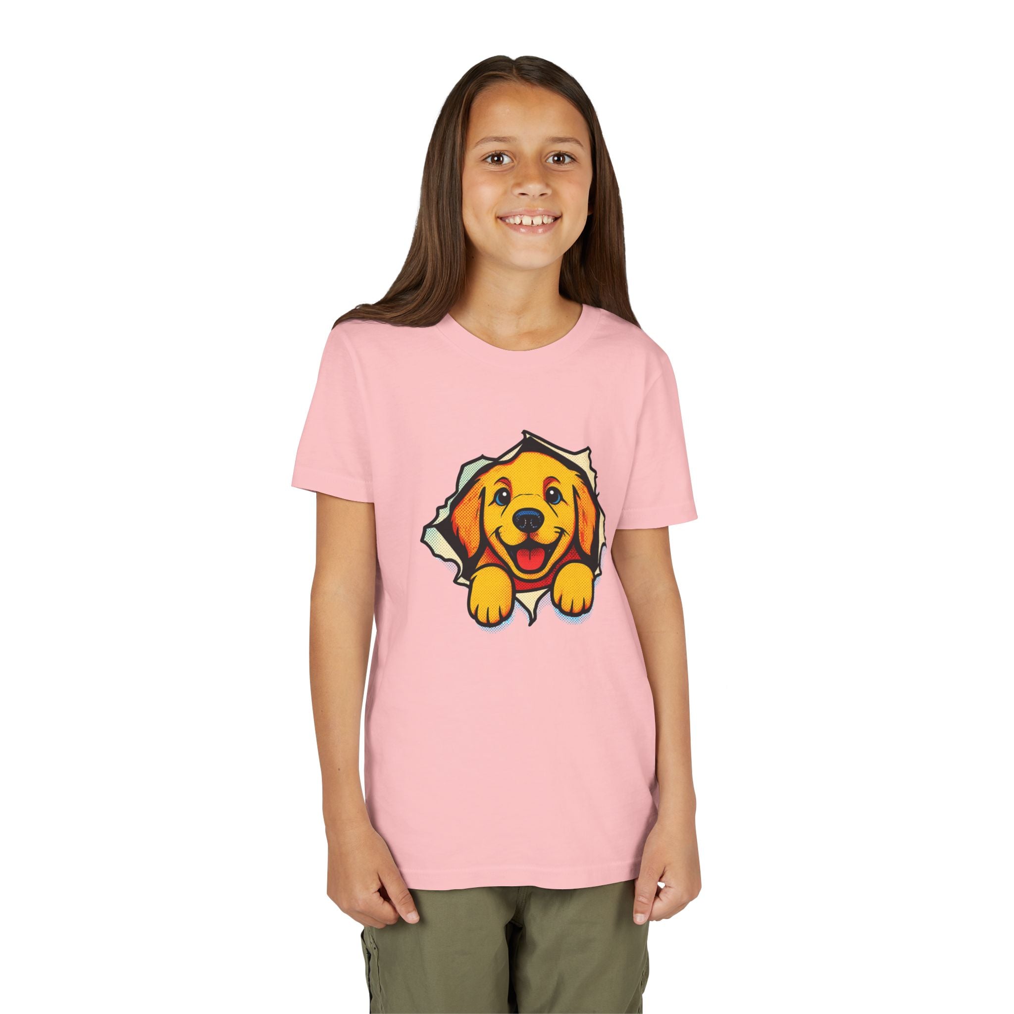 Kids T‑Shirt - Cute Golden Retriever Peeking Puppy Tee for Boys & Girls