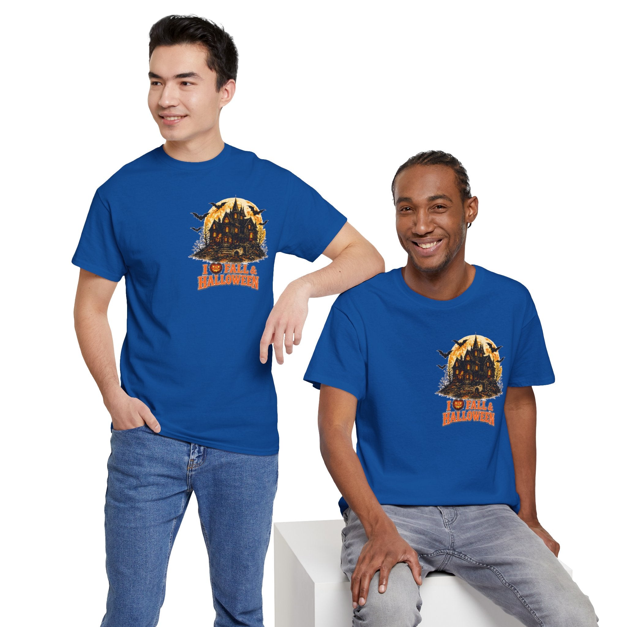 Halloween Fall Graphic Tee — "I  Fall & Halloween" Vintage Pumpkin & Spooky Characters Shirt