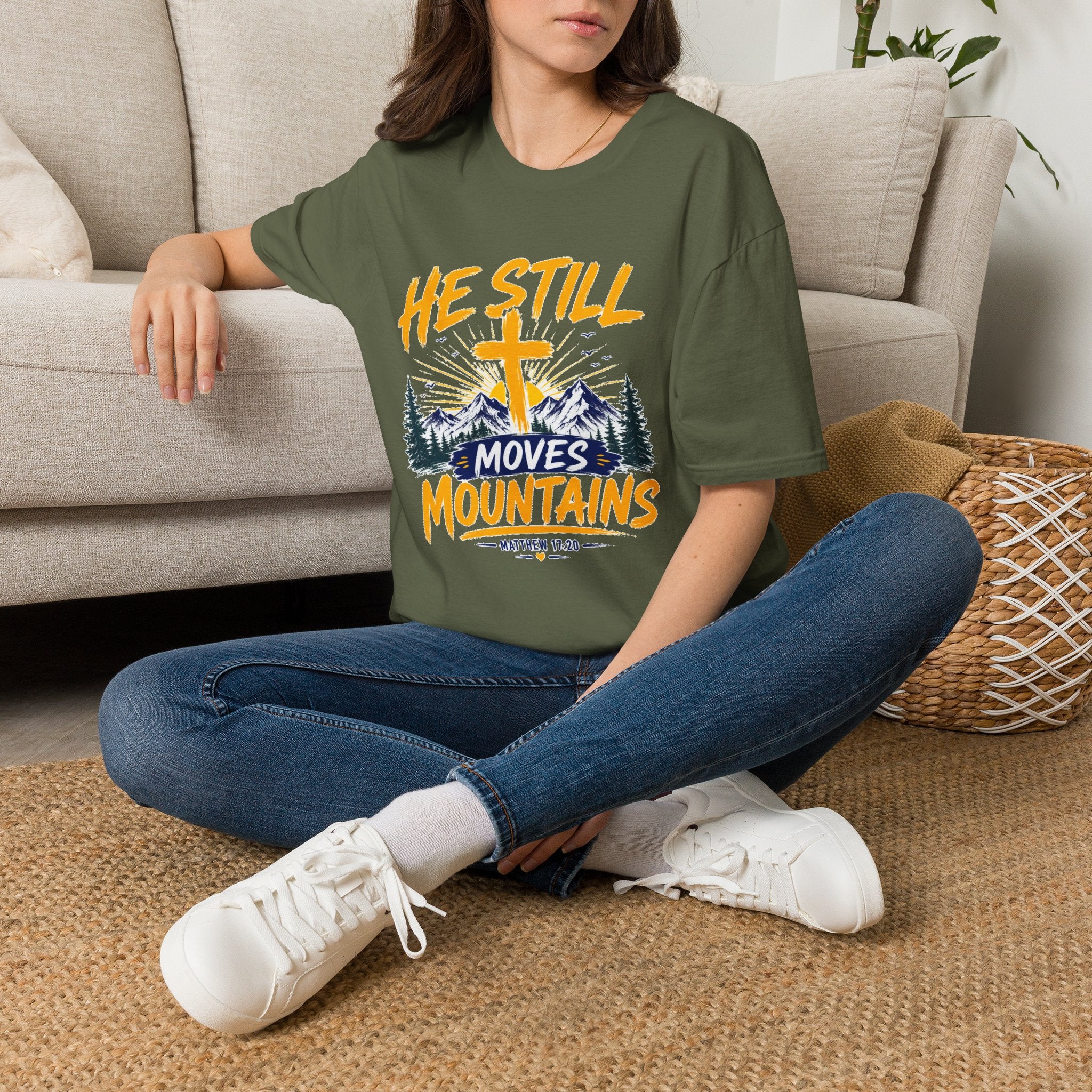 He Still Moves Mountains Shirt, Christian T-Shirt, Faith Cross Tee, Bible Verse Shirt, Religious Gift