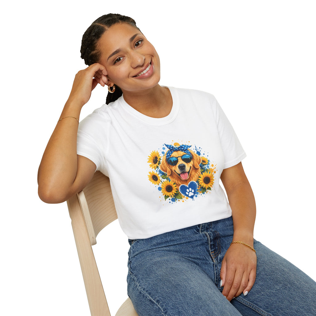 Golden Retriever Sunflower T-Shirt | Cute Dog Lover Shirt | Happy Puppy Graphic Tee | Floral Dog Mom Gift | Summer Unisex Tee