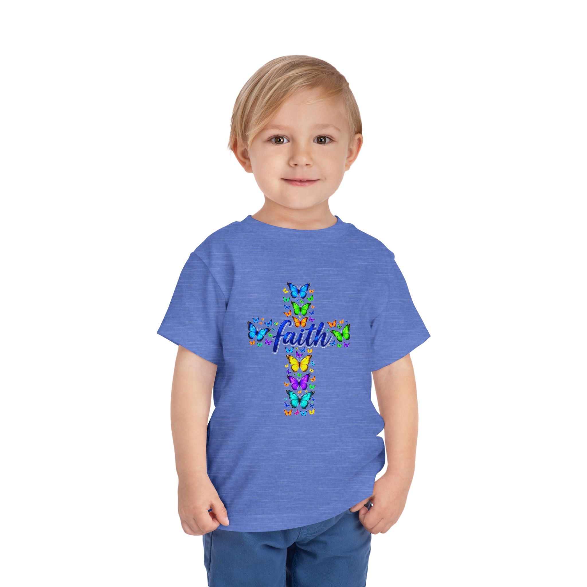 Toddler Christian Shirt, Faith Cross Butterfly Tee, Kids Religious T-Shirt, Colorful Cross Shirt, Church Gift for Girls & Boys