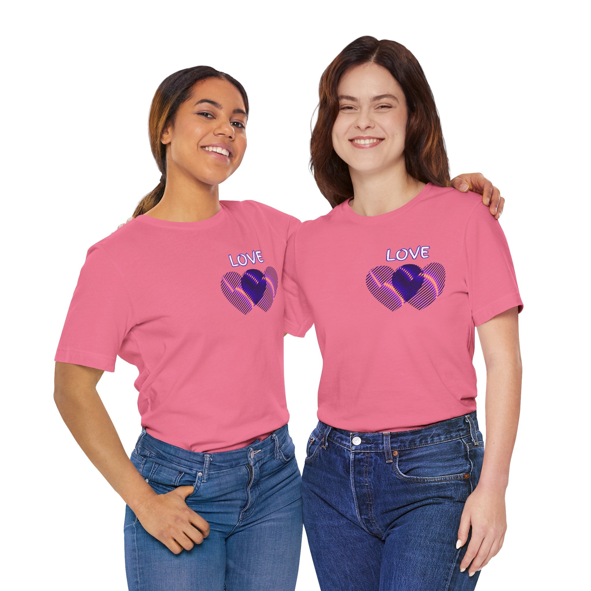 Love Heart Graphic Tee — Retro Purple Striped Hearts