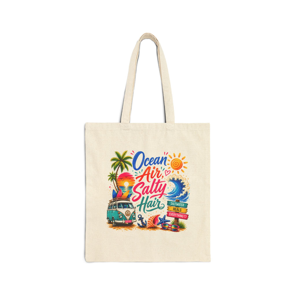 Ocean Air Salty Hair Tote Bag, Beach Canvas Tote, Tropical Summer Bag, Coastal Shopper, Beach Lover Gift, Vacation Tote