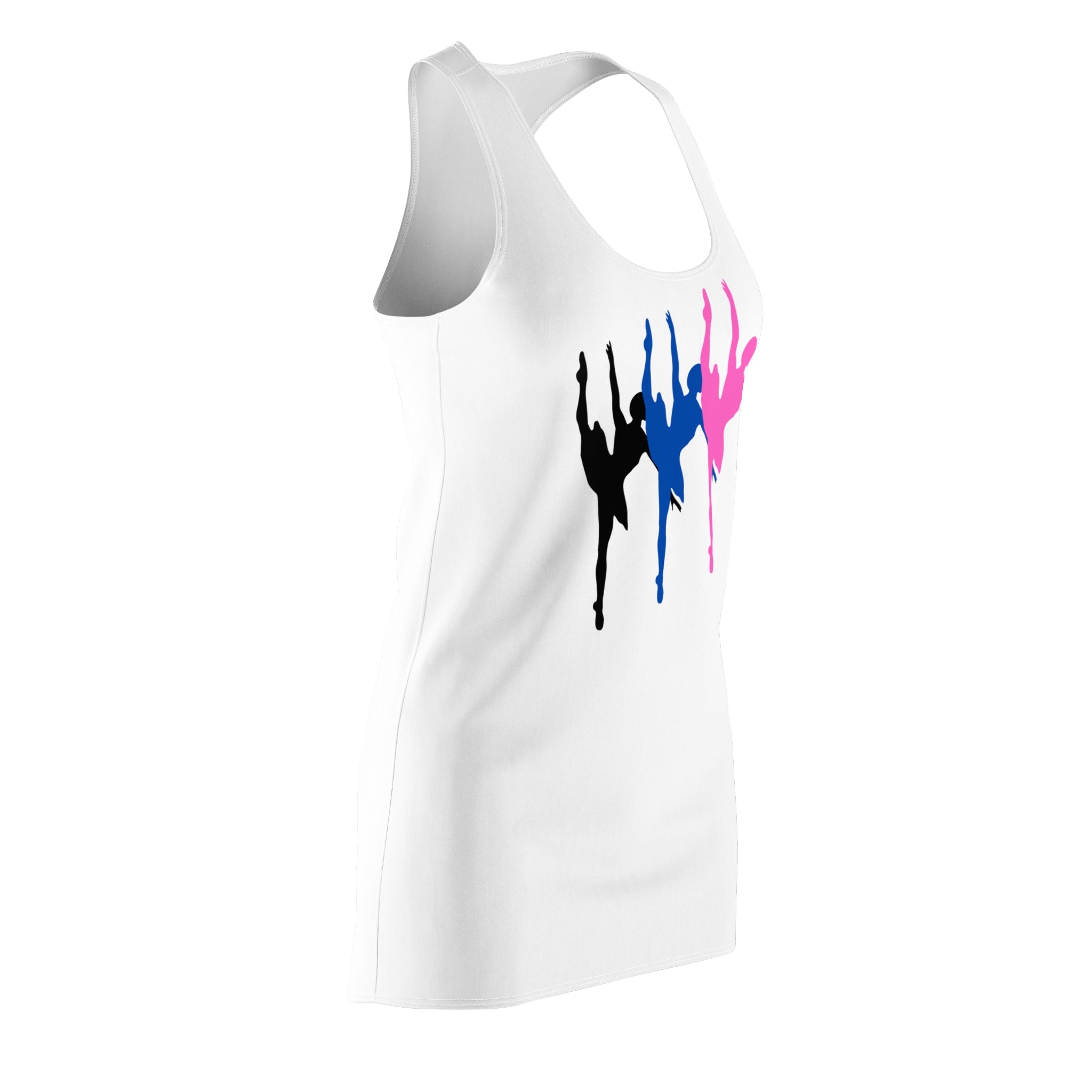 Sexy Racerback Mini Dress – Cute Dancer Print | Summer Bodycon Dress for Women (Pink, Blue, Black)