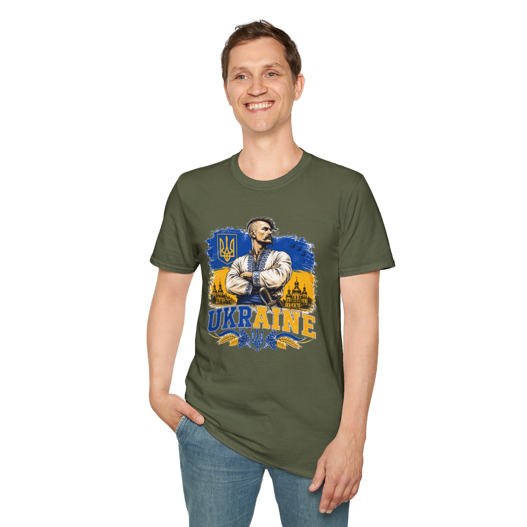 T-Shirt — Ukraine Cossack Patriotic Tee with Tryzub Crest