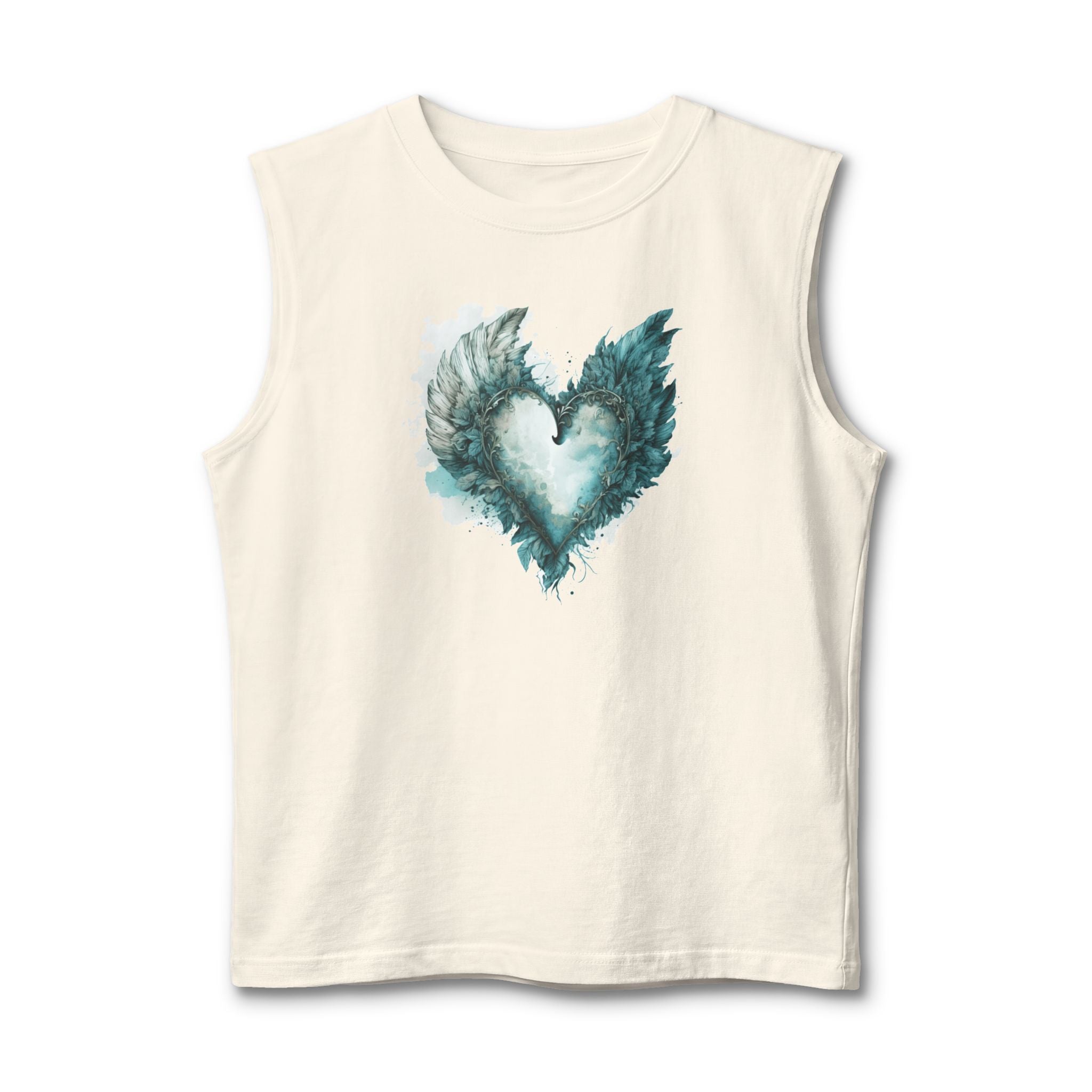 Angel Wing Heart Muscle Tank, Watercolor Winged Heart Shirt, Men's Graphic Tank Top, Aesthetic Heart Wings Tank