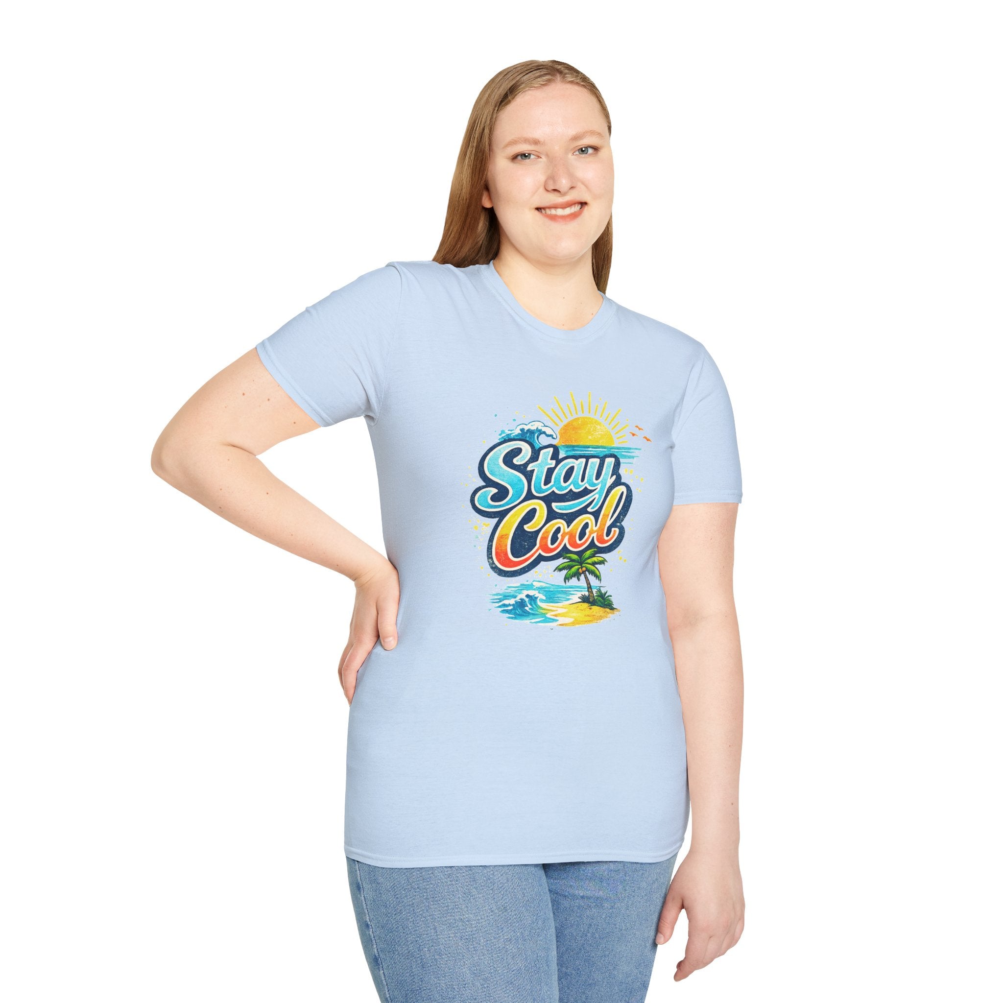 Stay Cool Beach T-Shirt — Vintage Sunset Palm Island Graphic