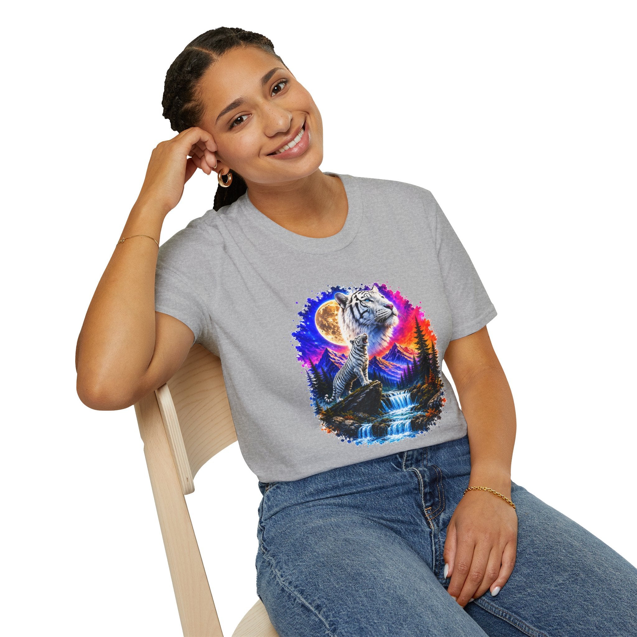 White Tiger Moon T-Shirt | Colorful Wildlife Graphic Tee | Big Cat Lover Gift | Nature Shirt