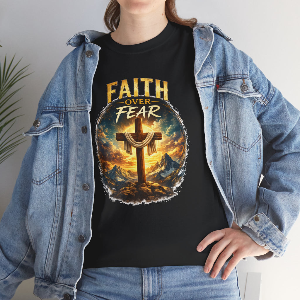 Faith Over Fear Christian T-Shirt | Cross Graphic Tee | Jesus Faith Shirt | Religious Unisex Shirt | Christian Gift for Men & Women