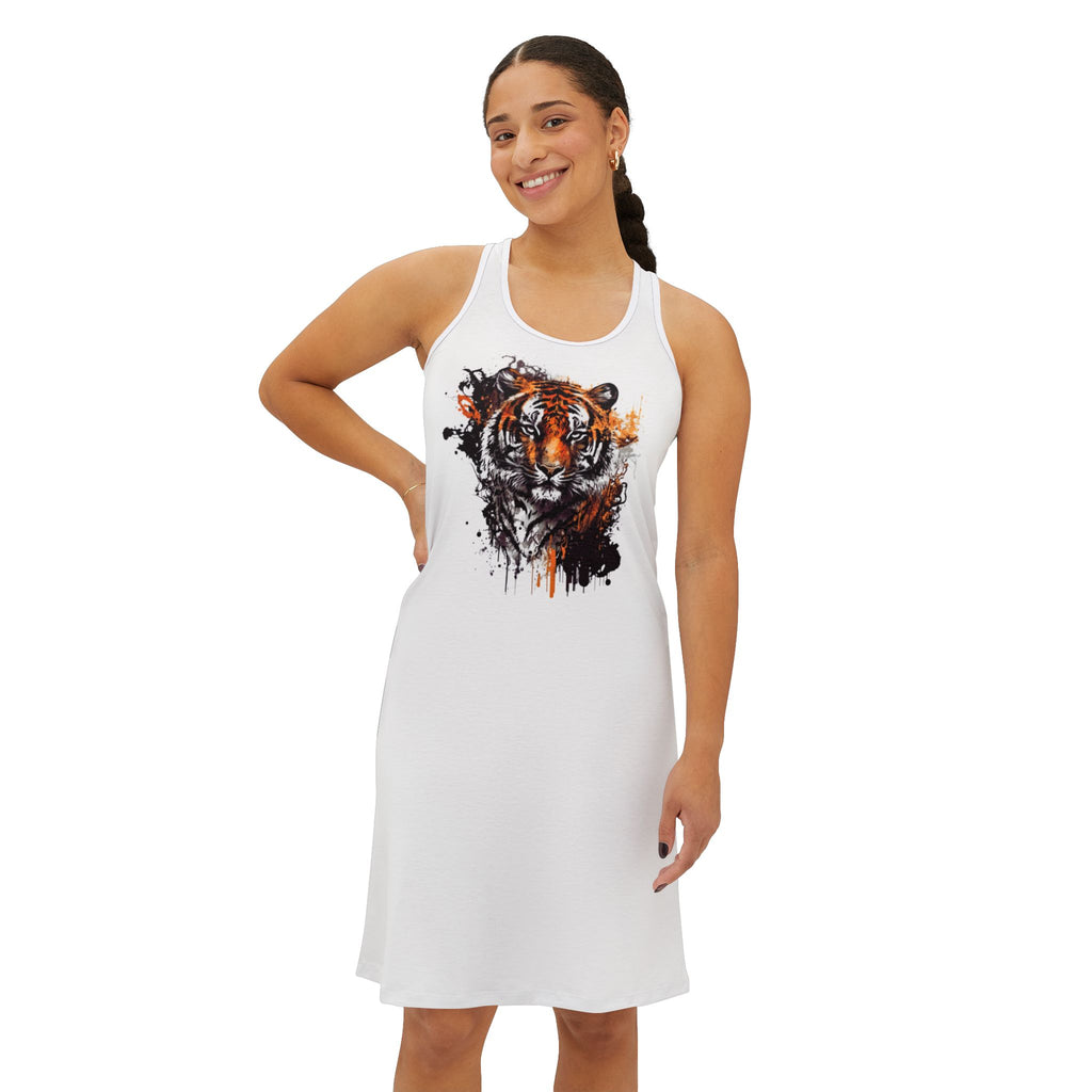 Tiger Watercolor Racerback Summer Dress — Artistic Floral Tiger Print