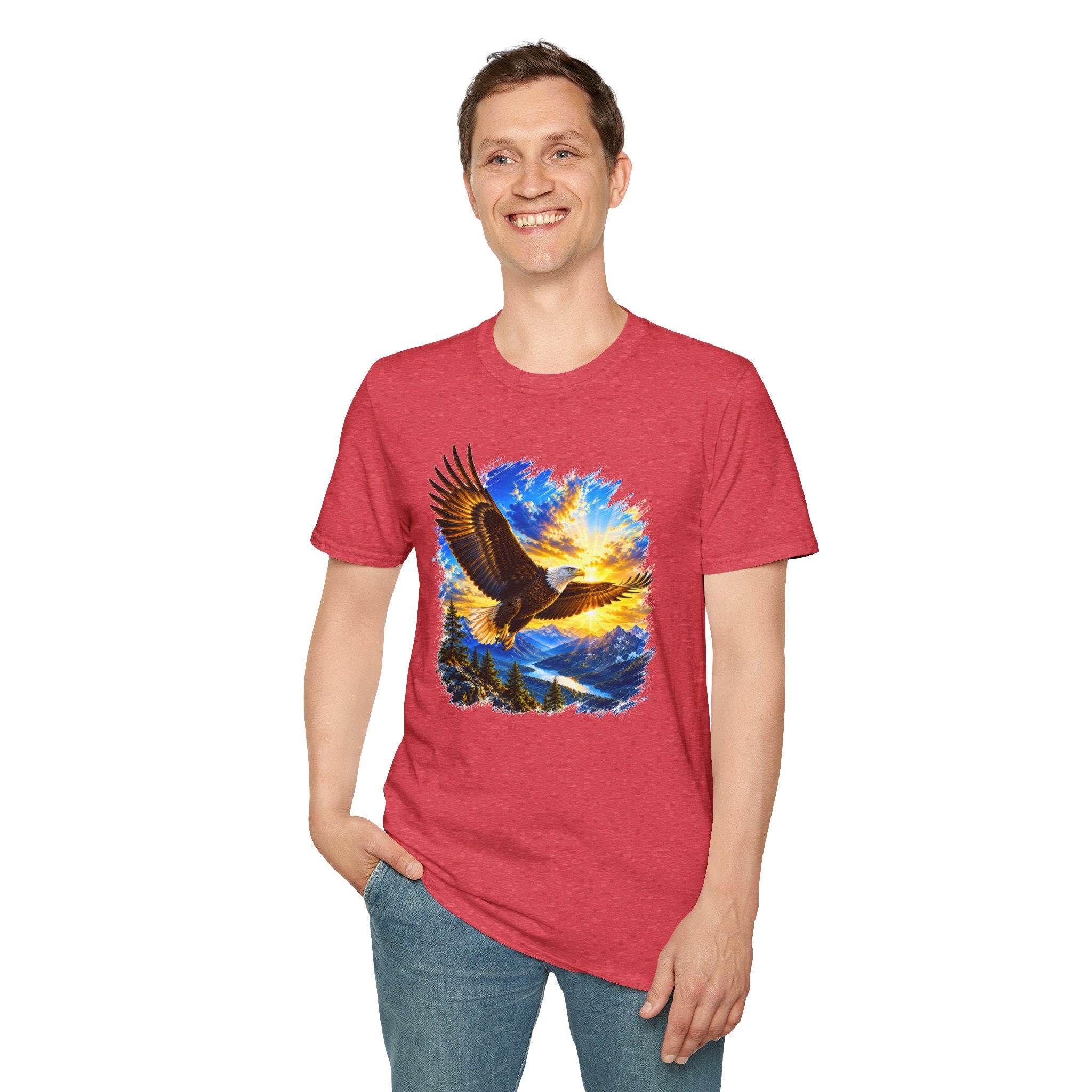 Majestic Eagle Sunset T-Shirt | Freedom Eagle Graphic Tee | Nature Wildlife Shirt | Mountain Sunset Unisex Tee | Outdoor Adventure Gift