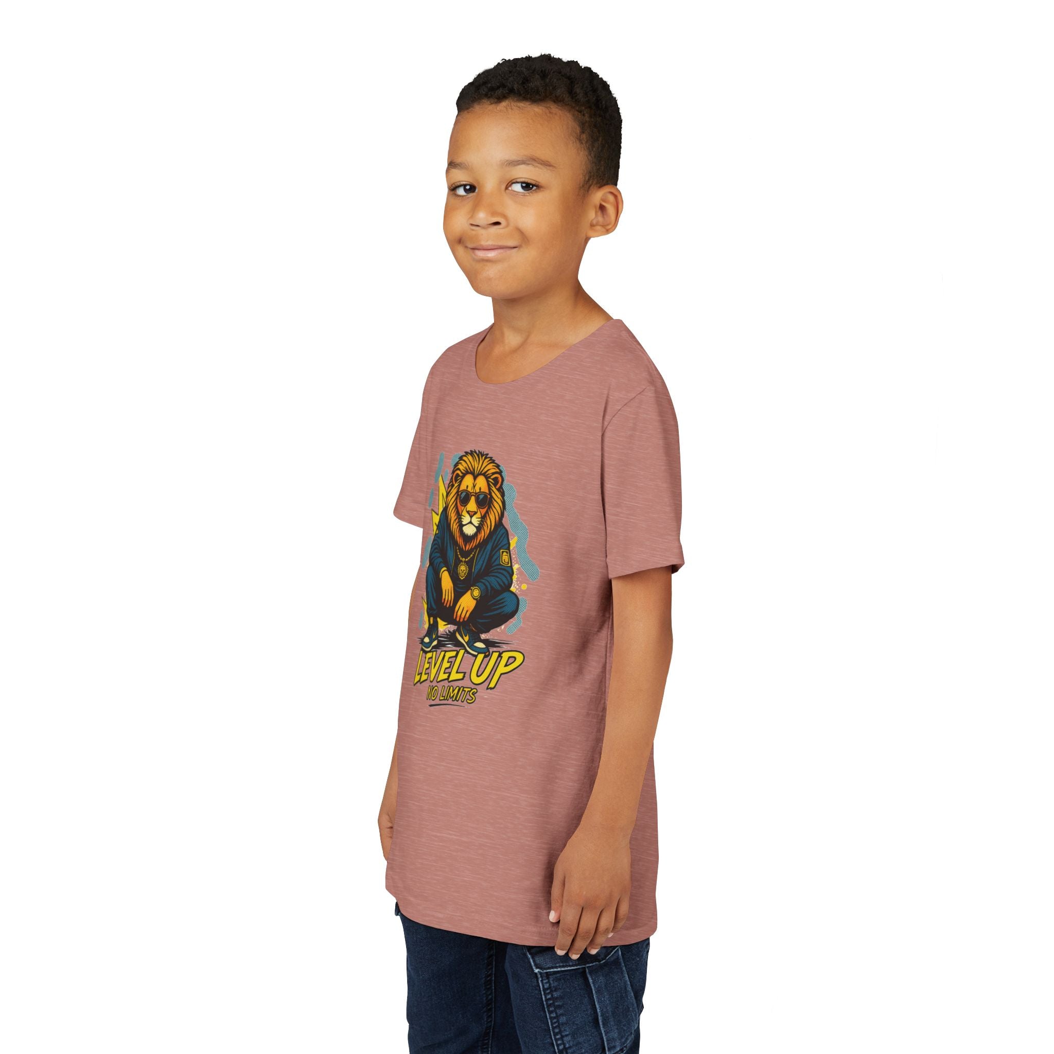Youth Tee — 'Level Up No Limits' Lion Graphic Shirt