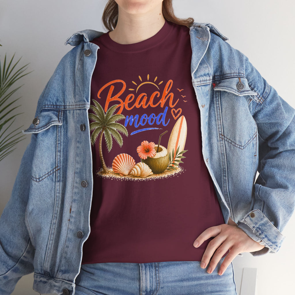 Beach Mood T-Shirt - Tropical Palm, Seashell Graphic Tee