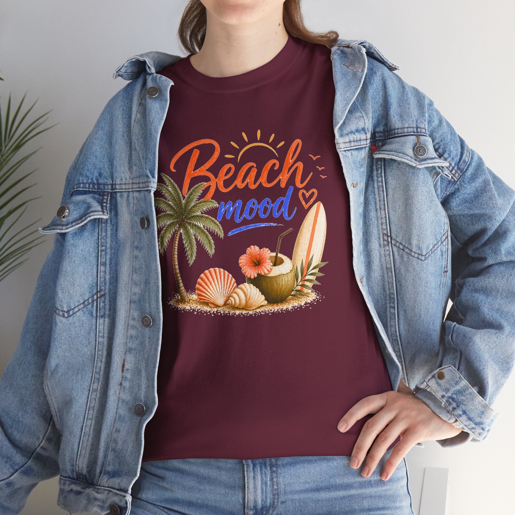 Beach Mood T-Shirt - Tropical Palm, Seashell Graphic Tee