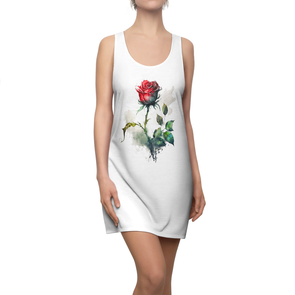Racerback Dress – Watercolor Red Rose Print
