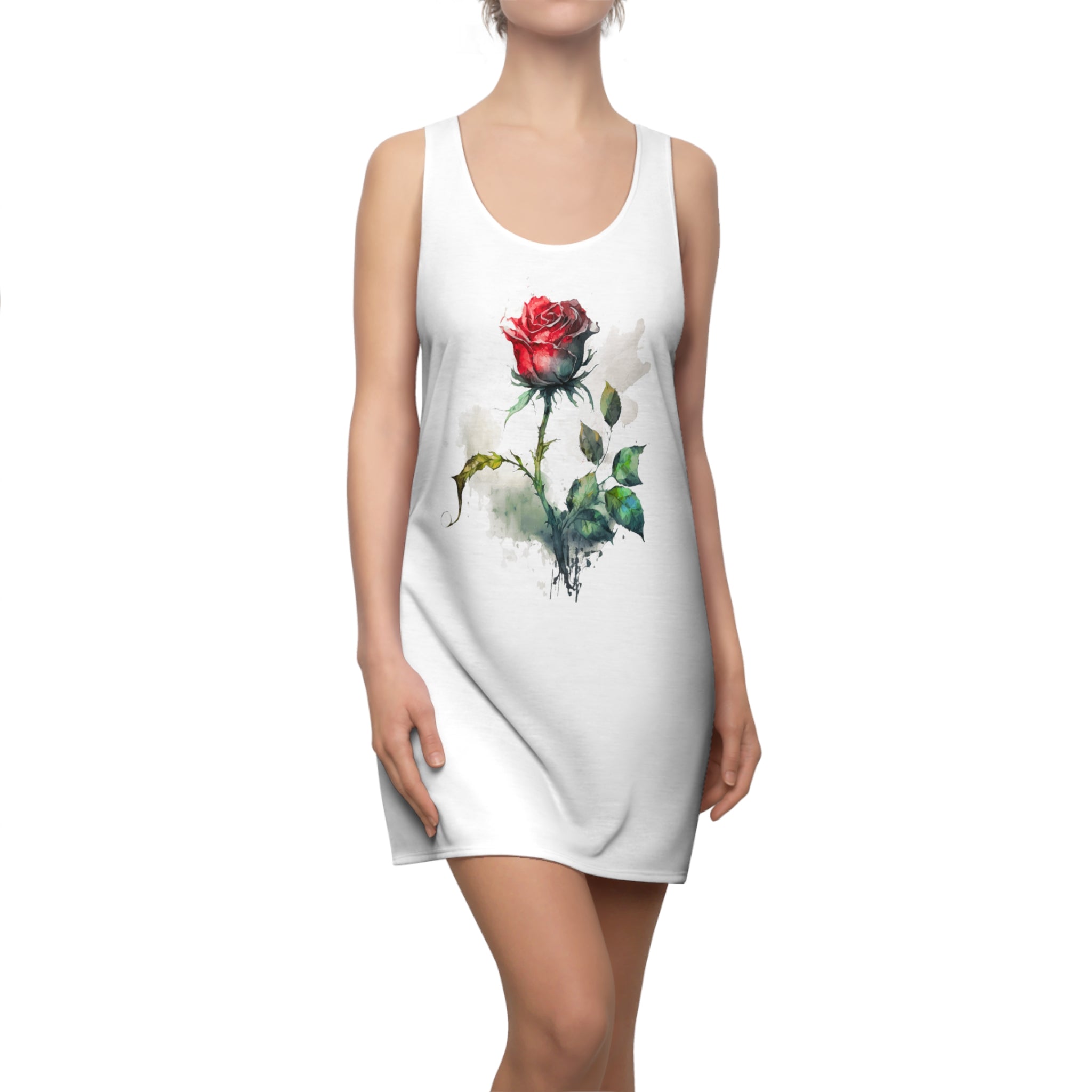 Racerback Dress – Watercolor Red Rose Print