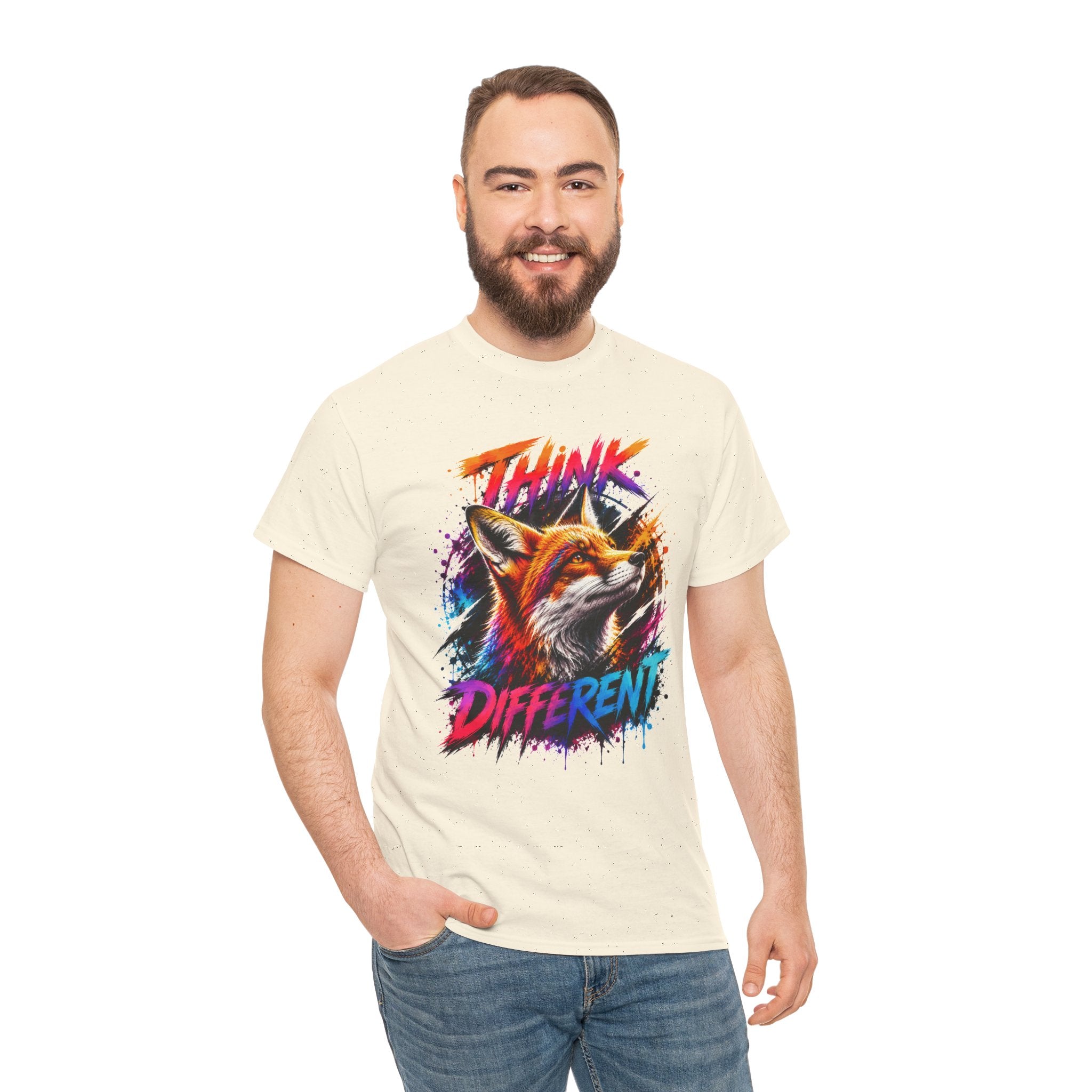 Think Different Fox Shirt, Colorful Fox T-Shirt, Wildlife Graphic Tee, Neon Animal Shirt, Gift for Fox Lovers