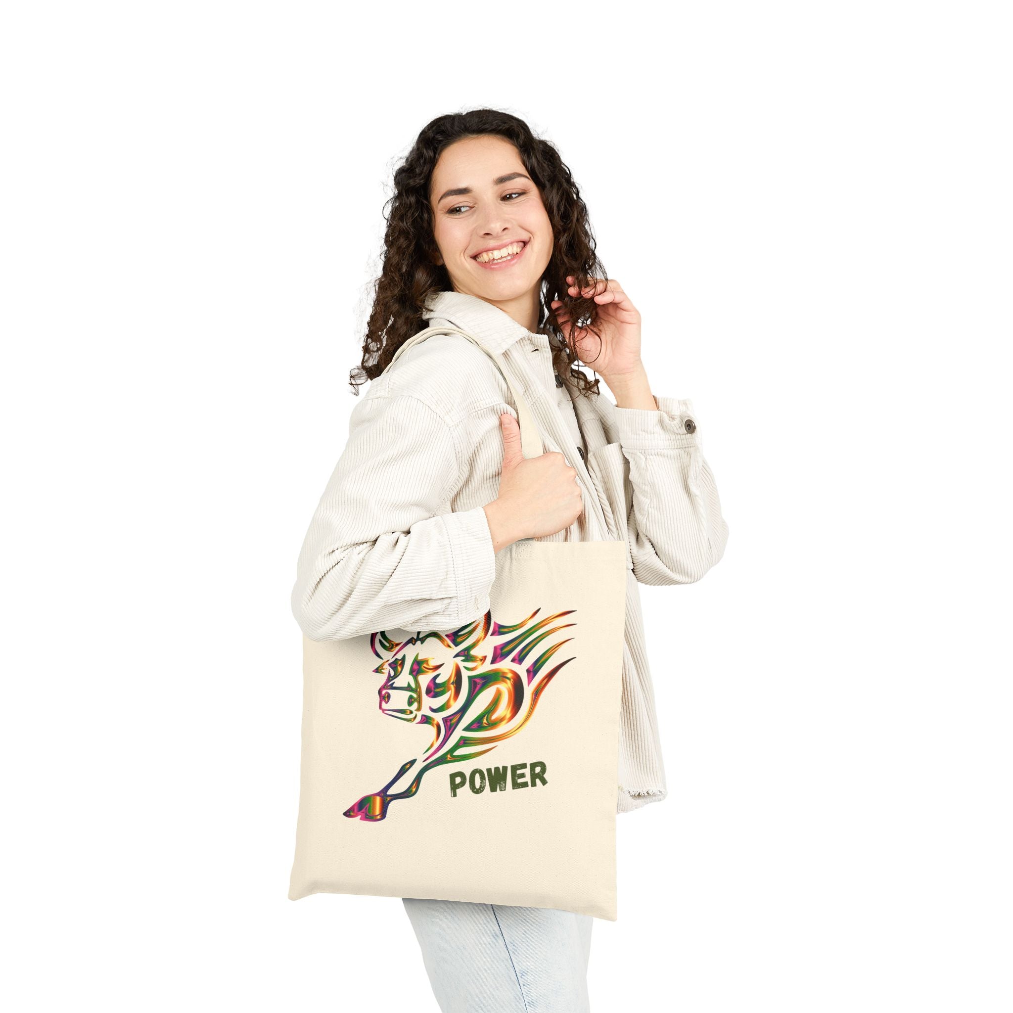 Bull Power Tote Bag - Colorful Charging Bull Canvas Tote